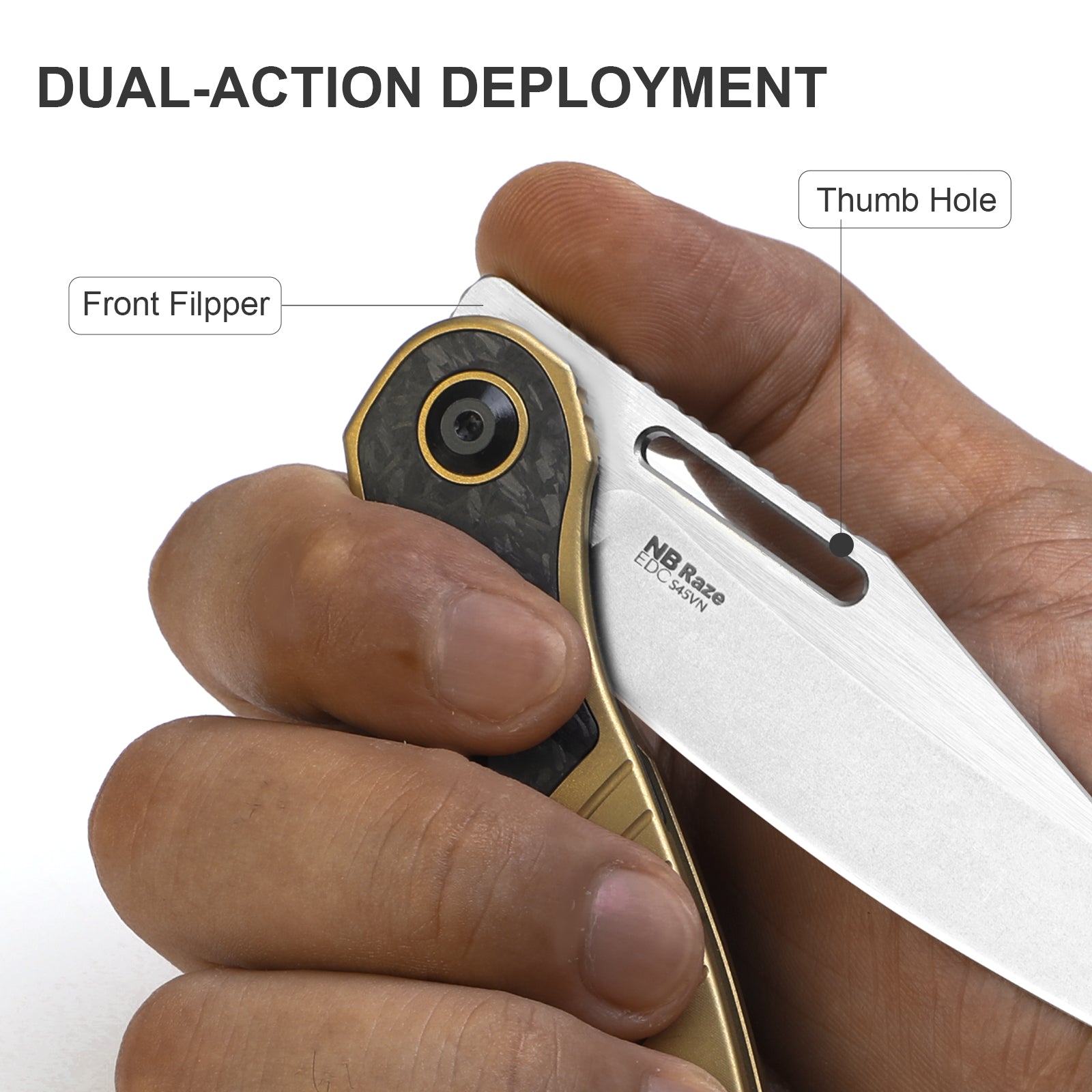 Raze | S45VN | Titanium & Carbon Fiber | KizerB™ 3720A3