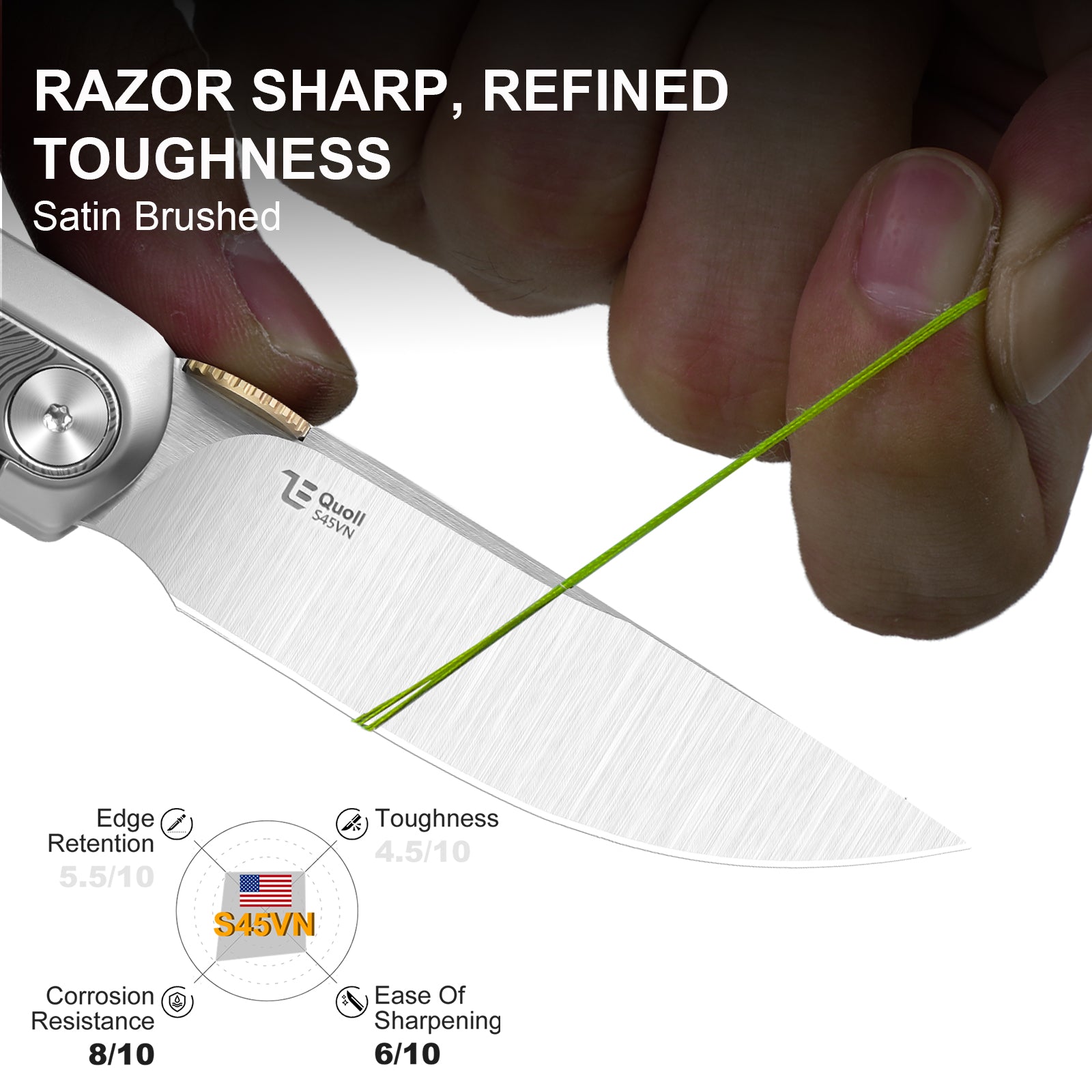 Quoll | S45VN | Titanium & Rainbow Damascus | Satin Brushed | Ki3733A1