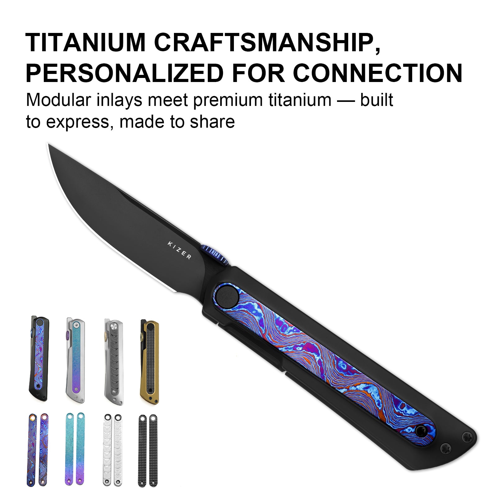 Quoll | S45VN | Titanium & Titanium Damascus | Brushed | Matte DLC.Ultra | KizerB™ 3733A3
