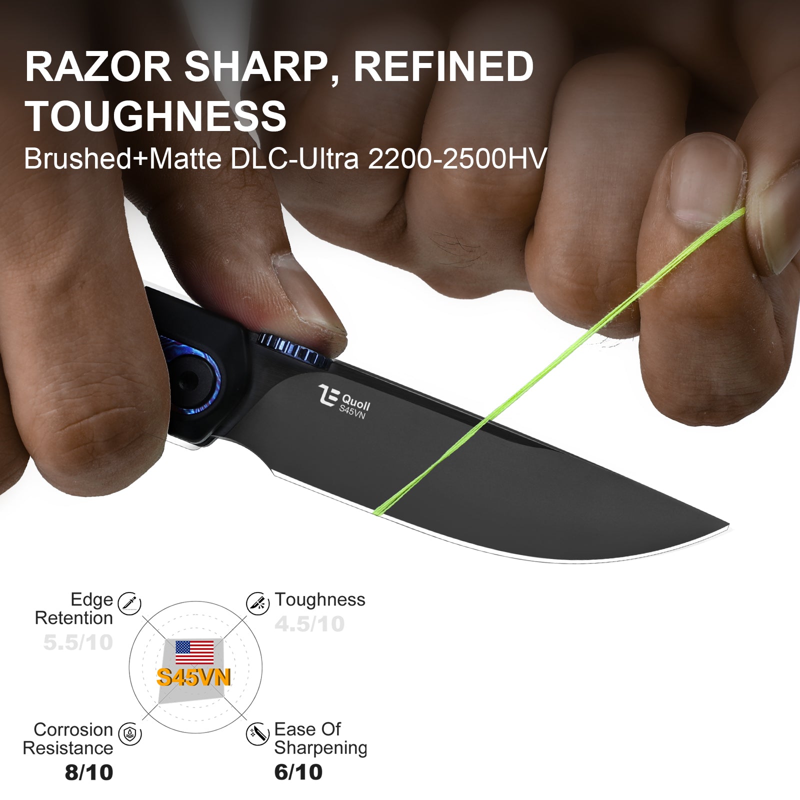 Quoll | S45VN | Titanium & Titanium Damascus | Brushed | Matte DLC-Ultra | Ki3733A3