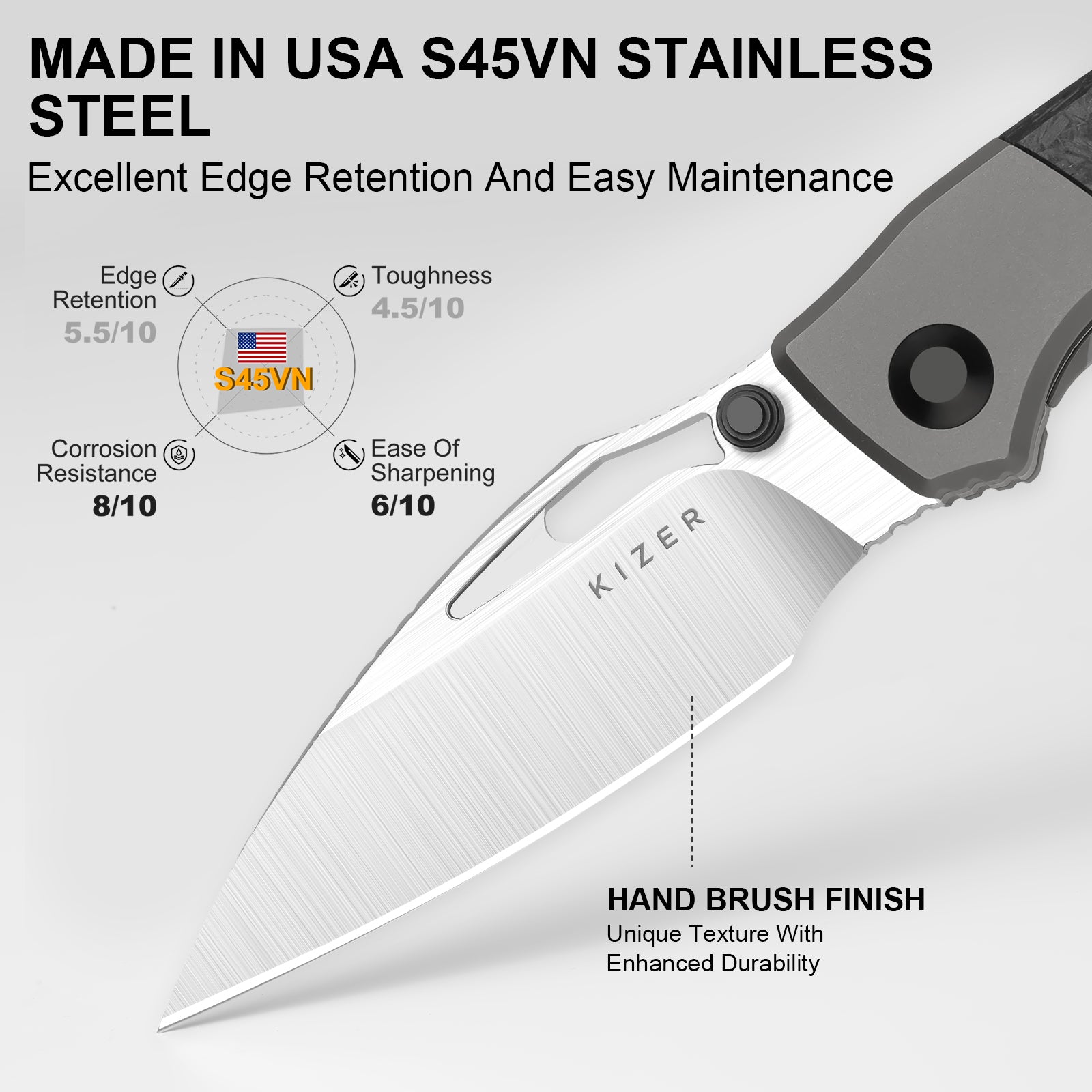 Shrike | S45VN | Titanium & Carbon Fiber | Front Flipper | KizerB™ 3746A1