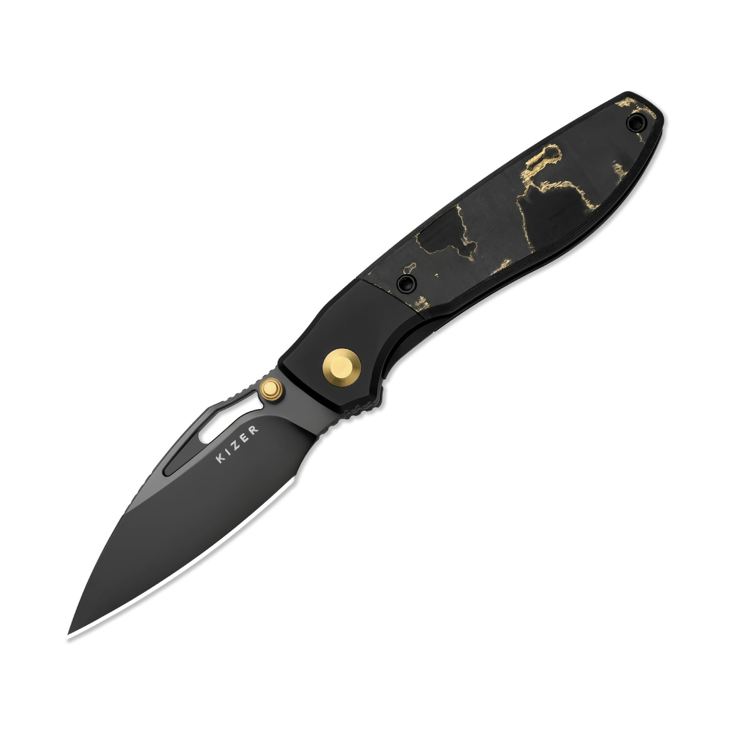 Shrike | S45VN | Titanium & Fat Carbon Camo Gold | Matte DLC Ultra | Front Flipper | KizerB™ 3746A2