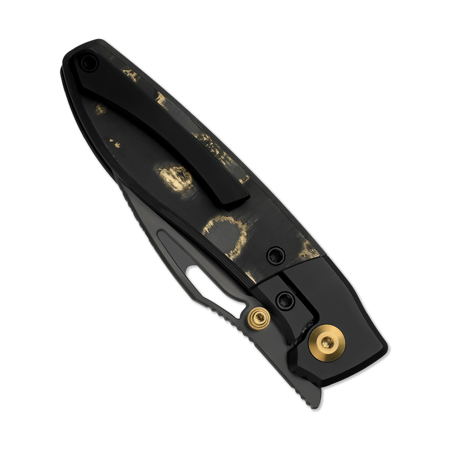Shrike | S45VN | Titanium & Fat Carbon Camo Gold | Matte DLC Ultra | Front Flipper | KizerB™ 3746A2