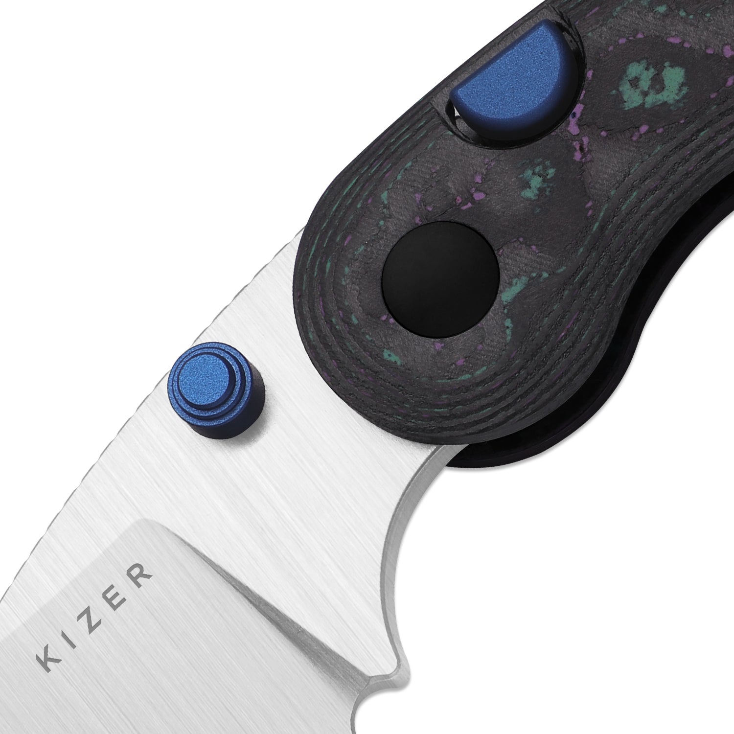 Microbe™ | 5Th Pocket Knife | Kizer Button Liner Lock™ | Camo Carbon Jazzy Handle | KizerB™ 2742A4