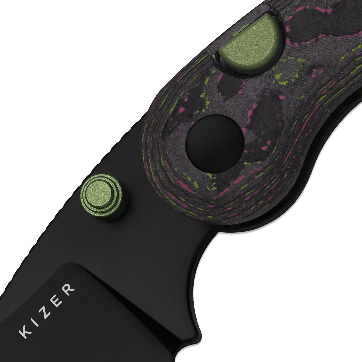 Microbe™ | 5Th Pocket Knife | Kizer Button Liner Lock™ | Camo Carbon Watermelon Sugar Handle | KizerB™ 2742A5