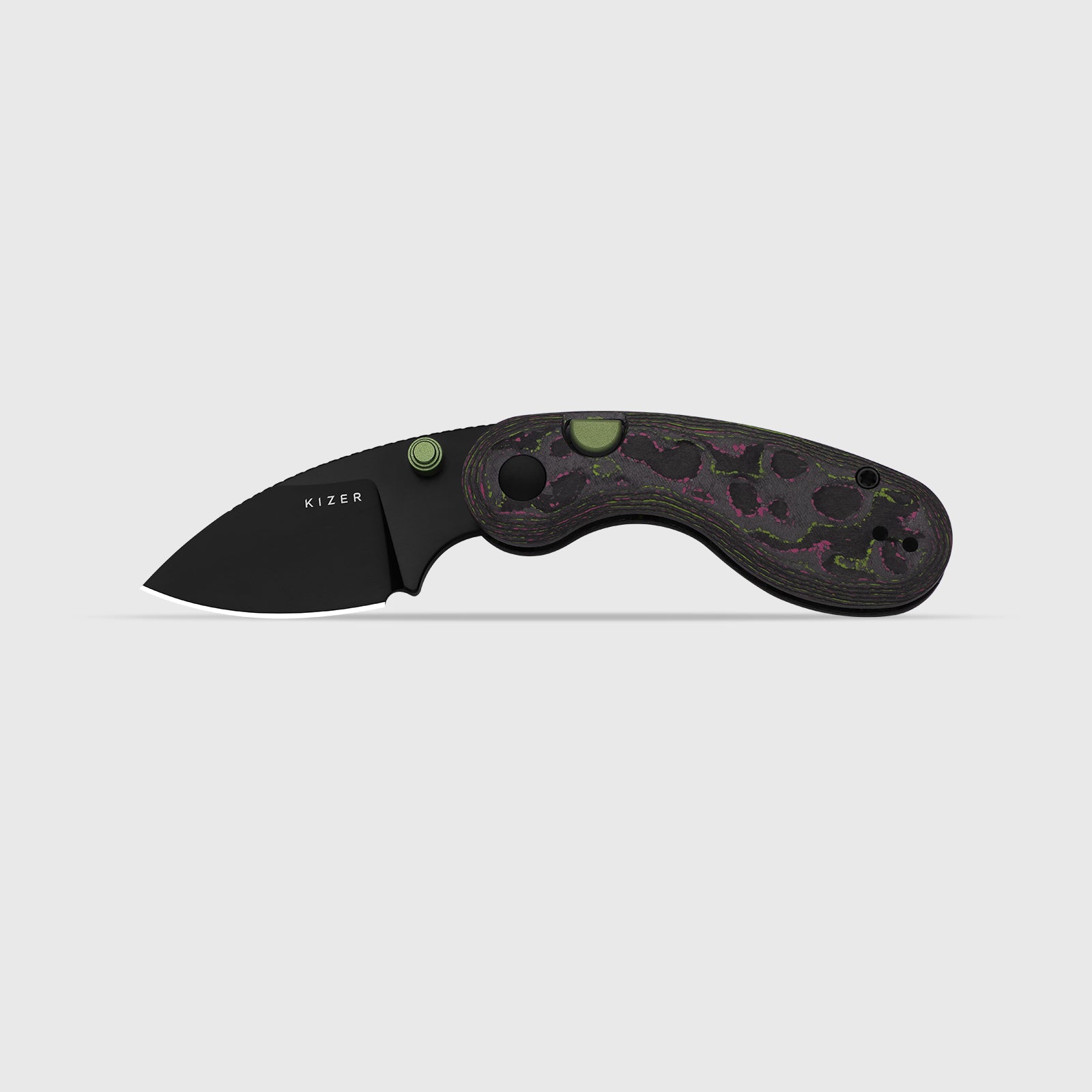 Microbe™ | 5Th Pocket Knife | Kizer Button Liner Lock™ | Camo Carbon Watermelon Sugar Handle | KizerB™ 2742A5