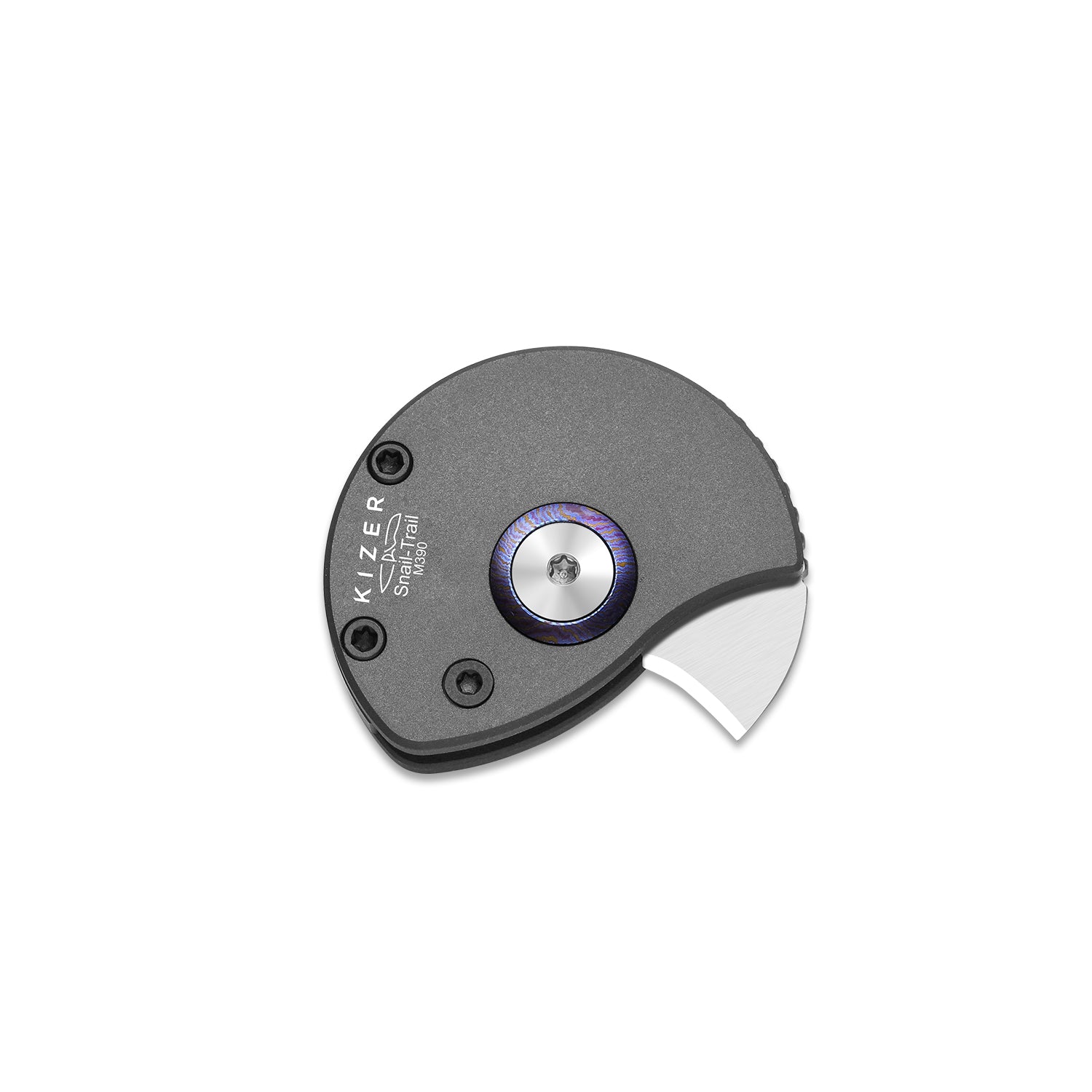 Snail-Trail | 5th Pocket Coin Knife | Detent Slip Joint | M390 | Titanium Damascus Thumb Stud & Pivot Collar | Flat Grind | KizerB™ 2757A1