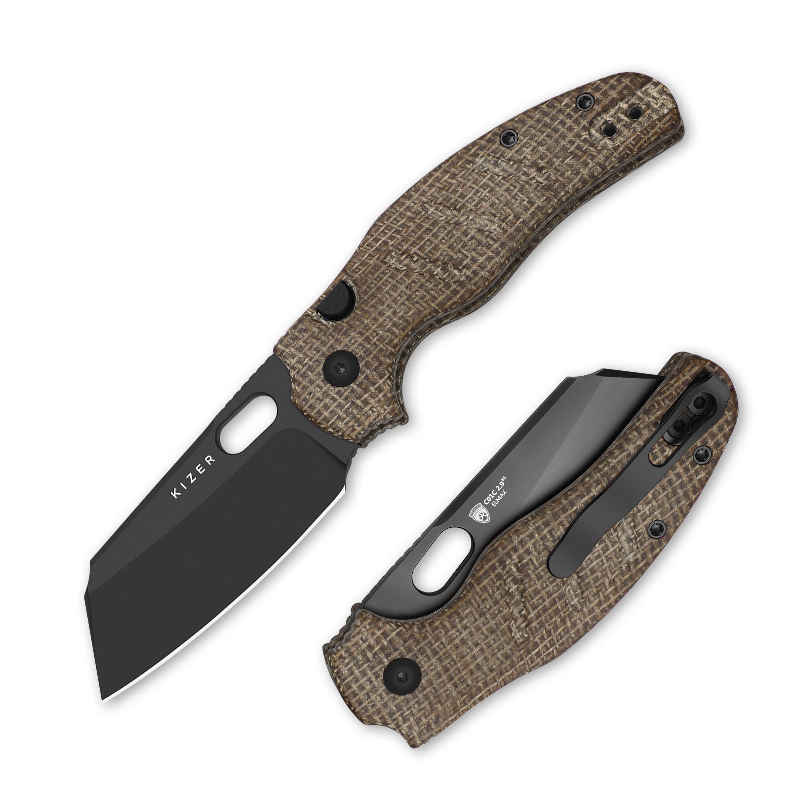 Sheepdog® Knives C01C | Kizer Button Liner Lock™ | DLC Ultra | ELMAX | Norplex UltreX™ Micarta | KizerB™ 3488.29BSA2