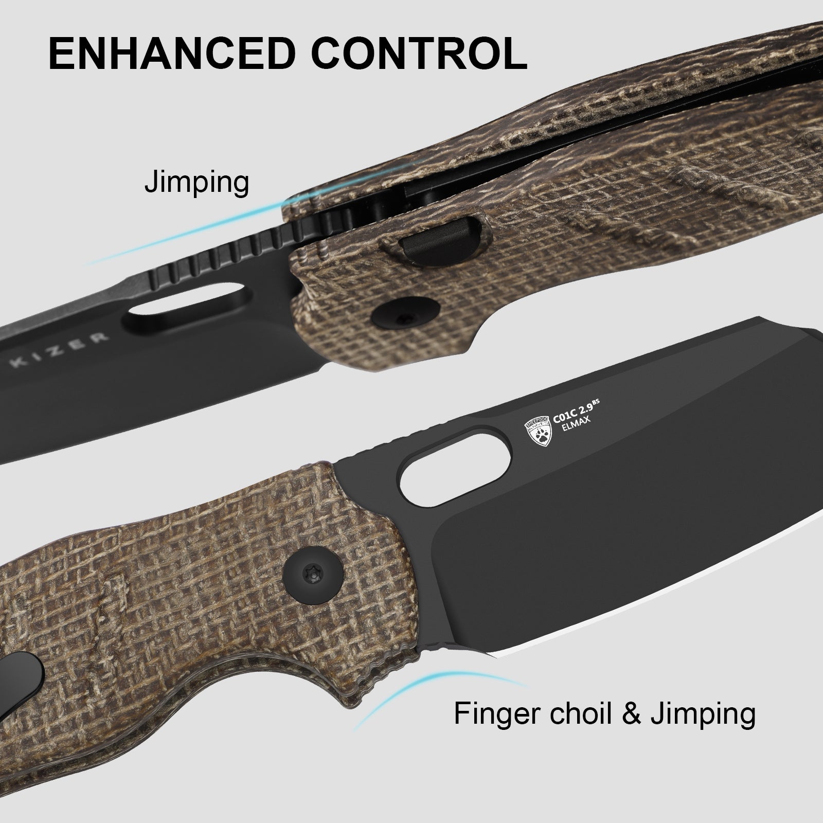 Sheepdog® Knives C01C | Kizer Button Liner Lock™ | DLC Ultra | ELMAX | Norplex UltreX™ Micarta | KizerB™ 3488.29BSA2