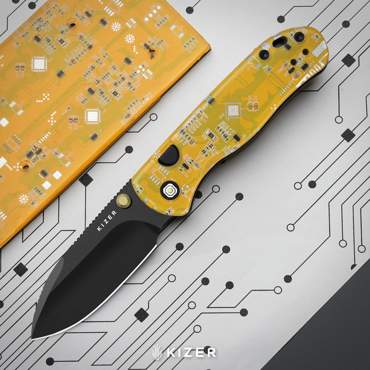 Begleiter PCB | Kizer Button Liner Lock™ | BD1N | Resin & PCB | Black PVD Coating | KizerV™ 3458.2BDA5
