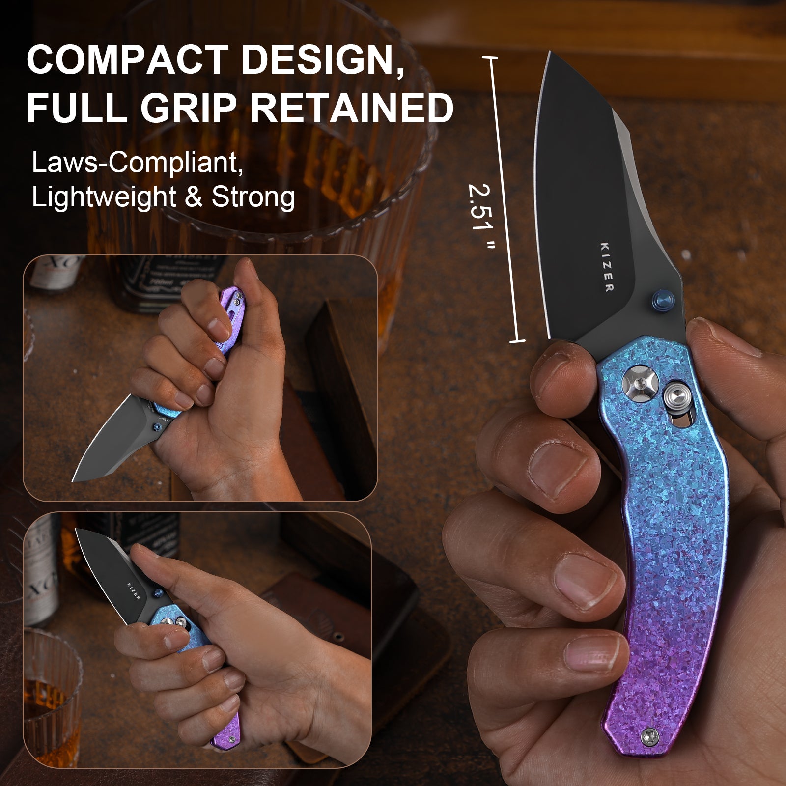 Mini Bulldog | S45VN | Titanium & Crystallized Titanium | KizerB™ 3672SA1