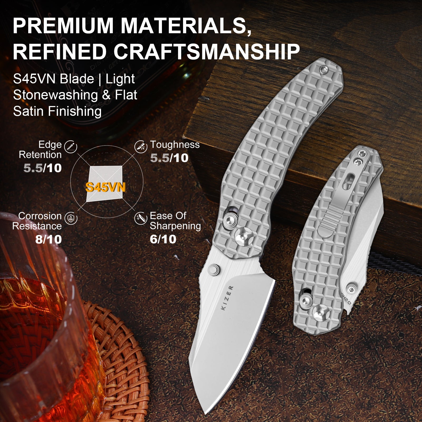 Mini Bulldog | S45VN | Titanium | KizerB™ 3672SA2