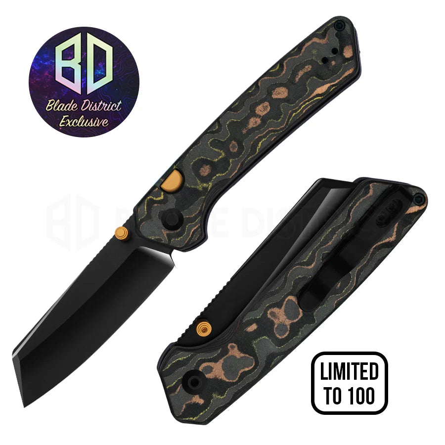 Kizer Madrac Button Liner Lock Mokume Camo Carbon Mirror DLC S45VN BLADE DISTRICT EXCLUSIVE
