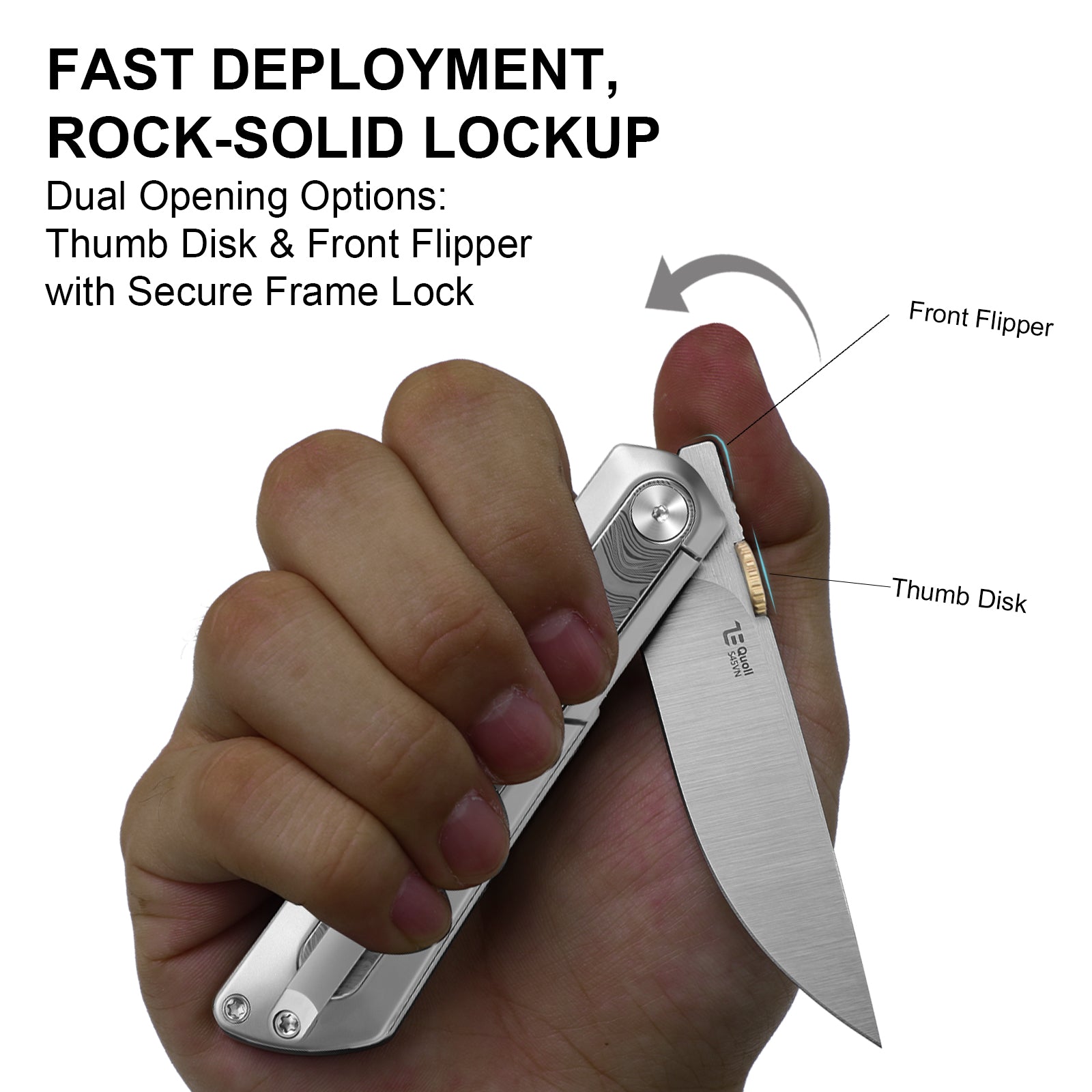 Quoll | S45VN | Titanium & Rainbow Damascus | Satin Brushed | Ki3733A1