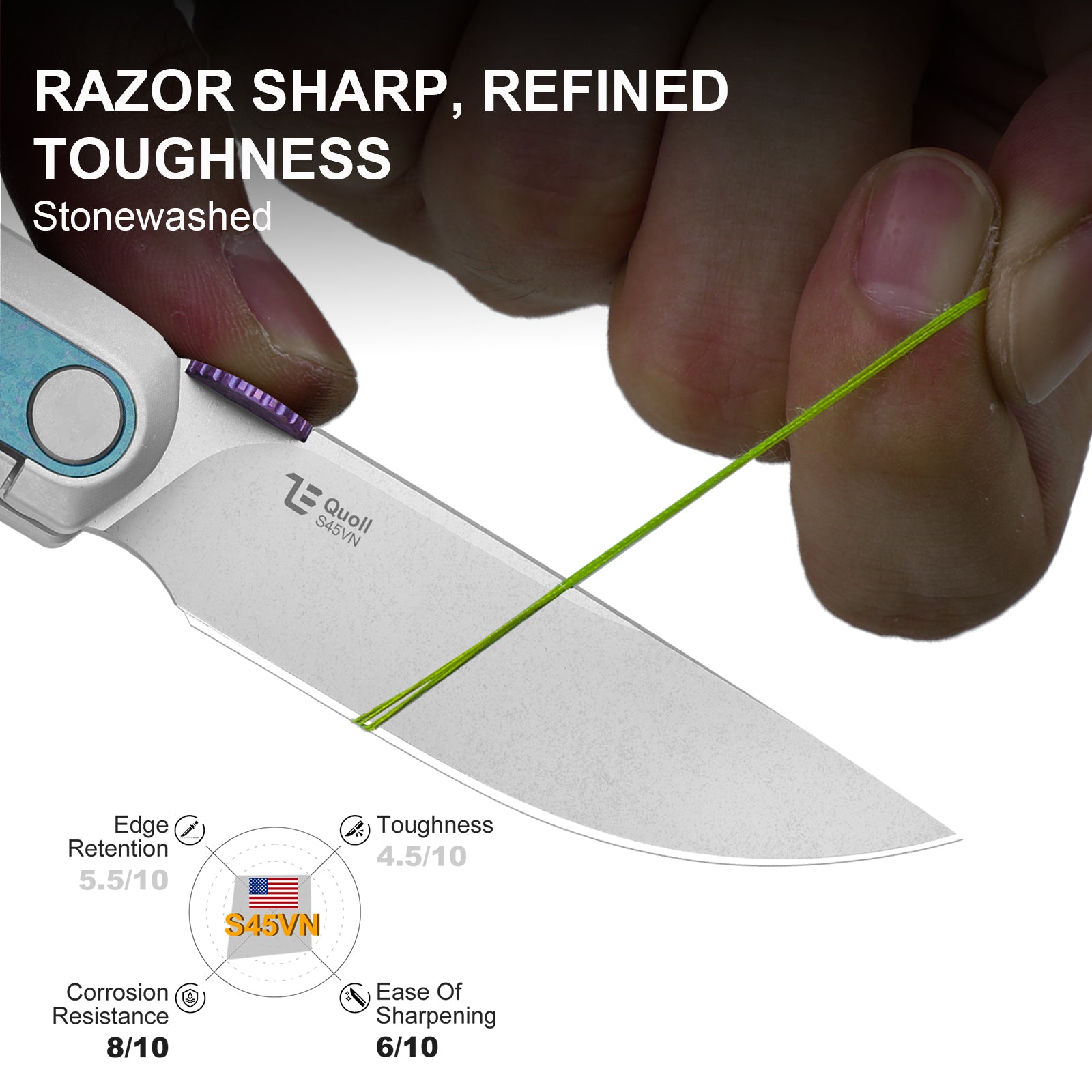 Quoll | S45VN | Titanium & Crystallized Titanium | Stonewashed | Ki3733A2