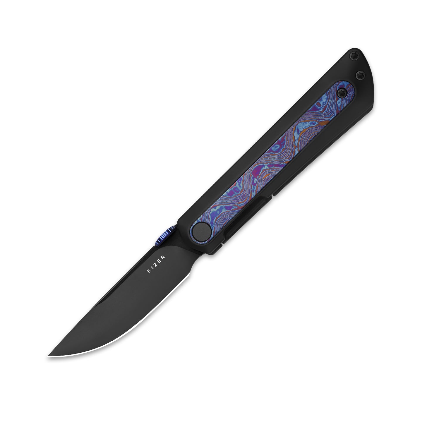 Quoll | S45VN | Titanium & Titanium Damascus | Brushed | Matte DLC.Ultra | KizerB™ 3733A3