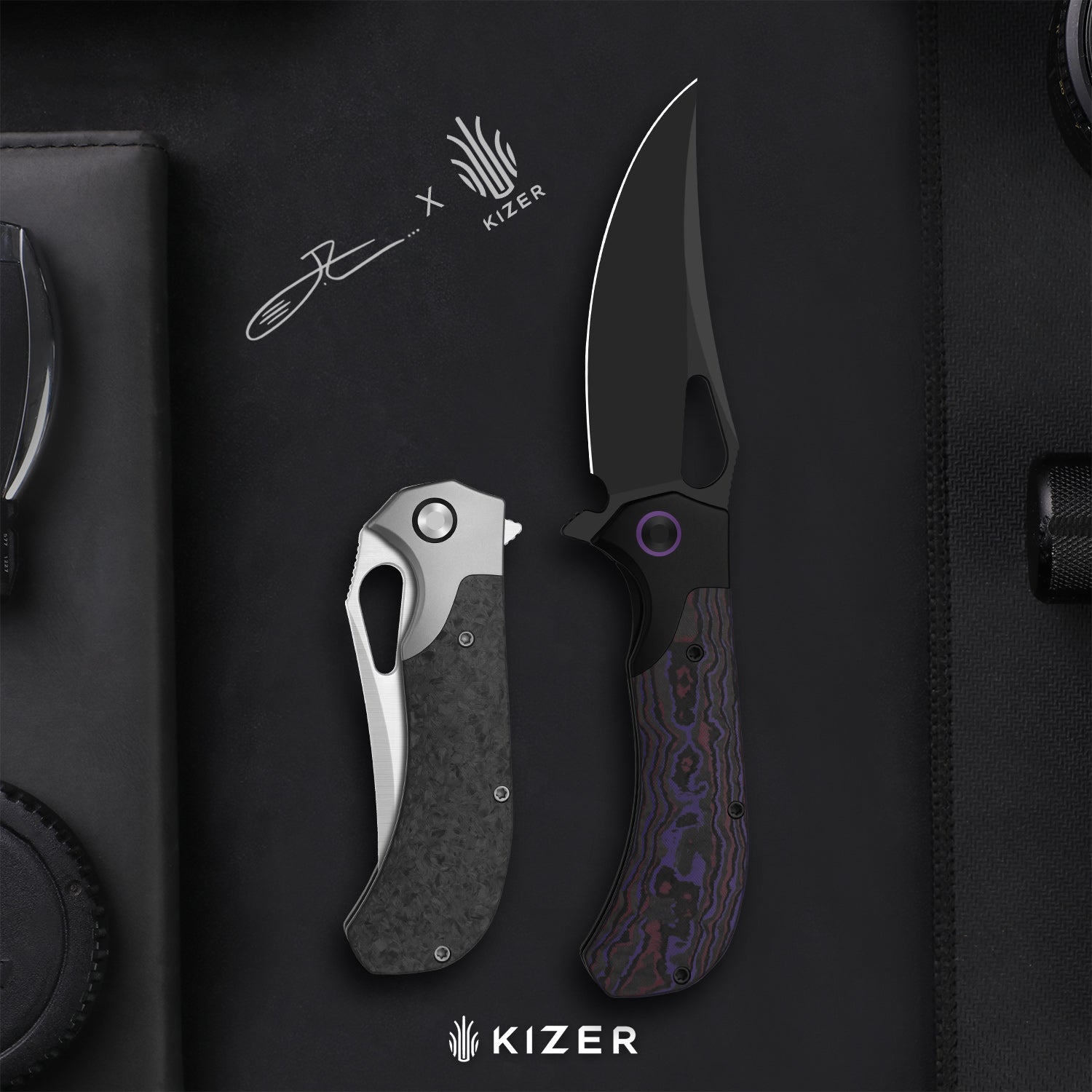 Cyclone | Frame Lock | Titanium & Carbon Fiber | S35VN+Satin Finish | KizerB™ 3734A2
