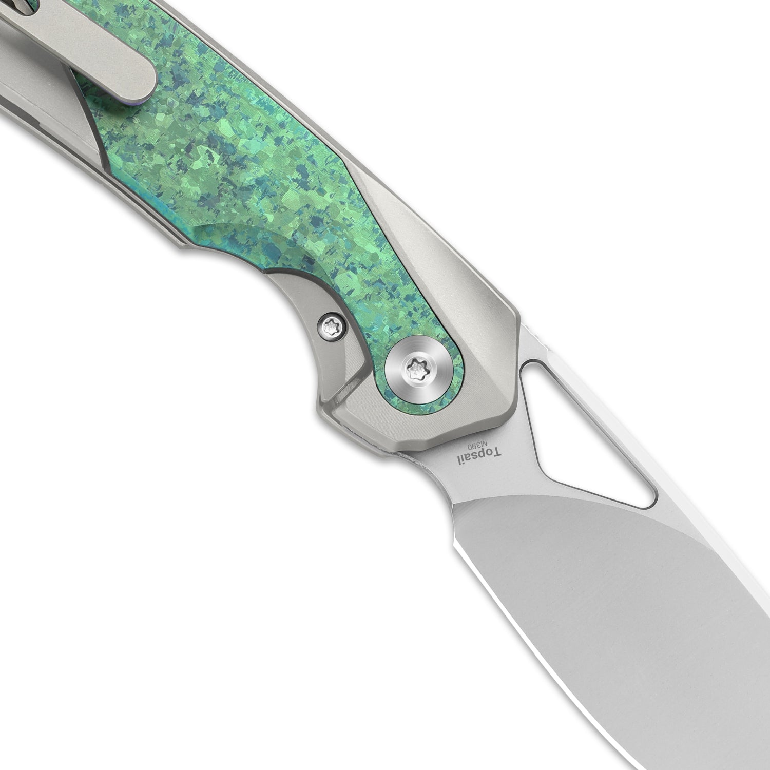 Topsail | M390 | Titanium & Crystallized Titanium | Front Flipper | KizerB™ 3735A4