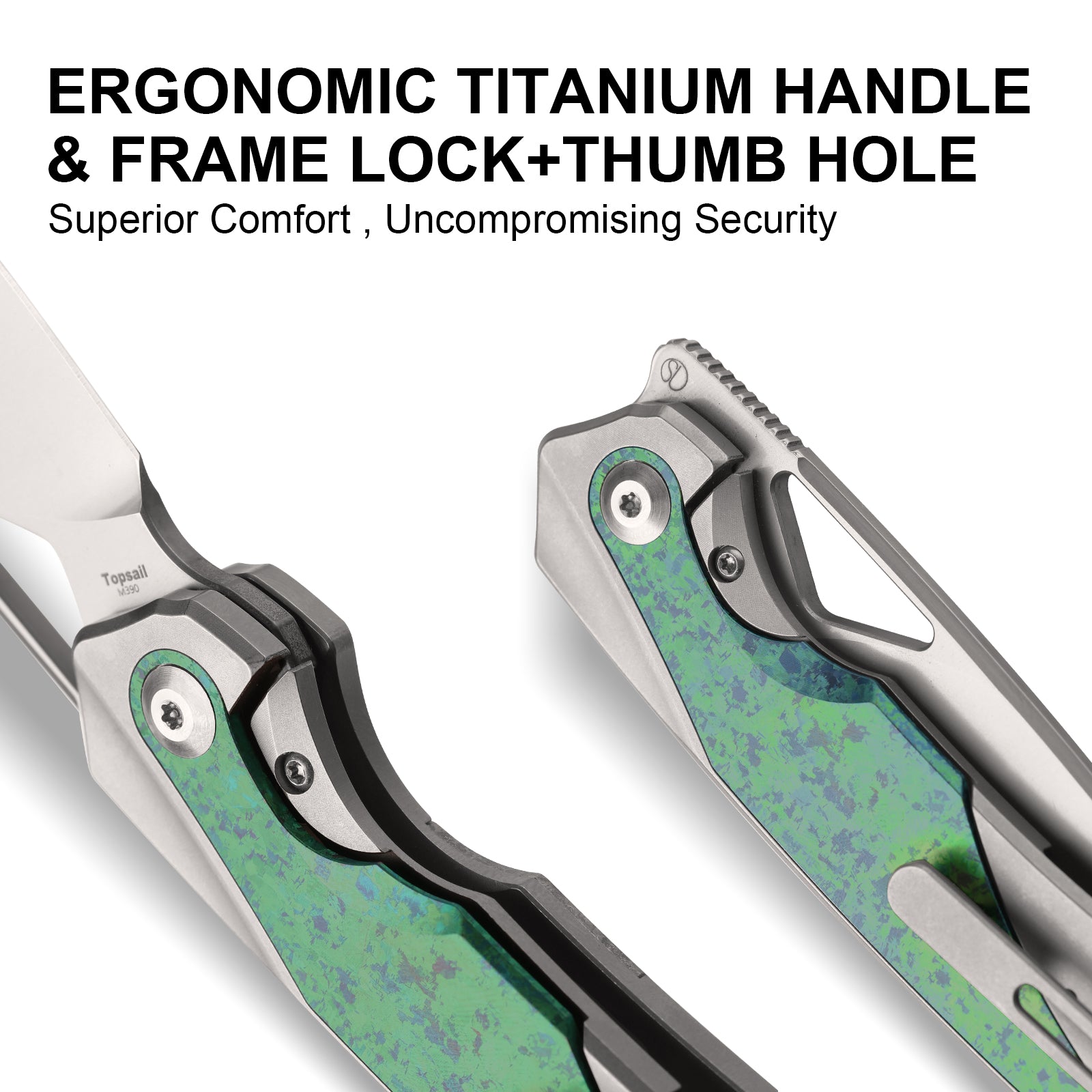 Topsail | M390 | Titanium & Crystallized Titanium | Front Flipper | KizerB™ 3735A4