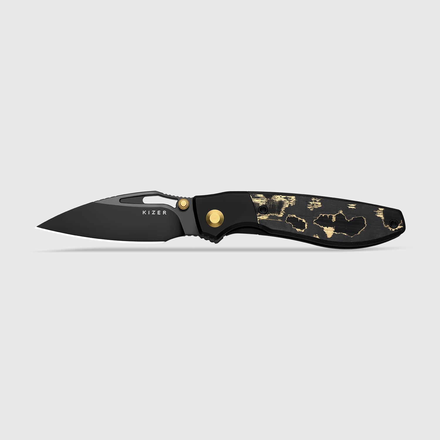 Shrike | S45VN | Titanium & Fat Carbon Camo Gold | Matte DLC Ultra | Front Flipper | KizerB™ 3746A2