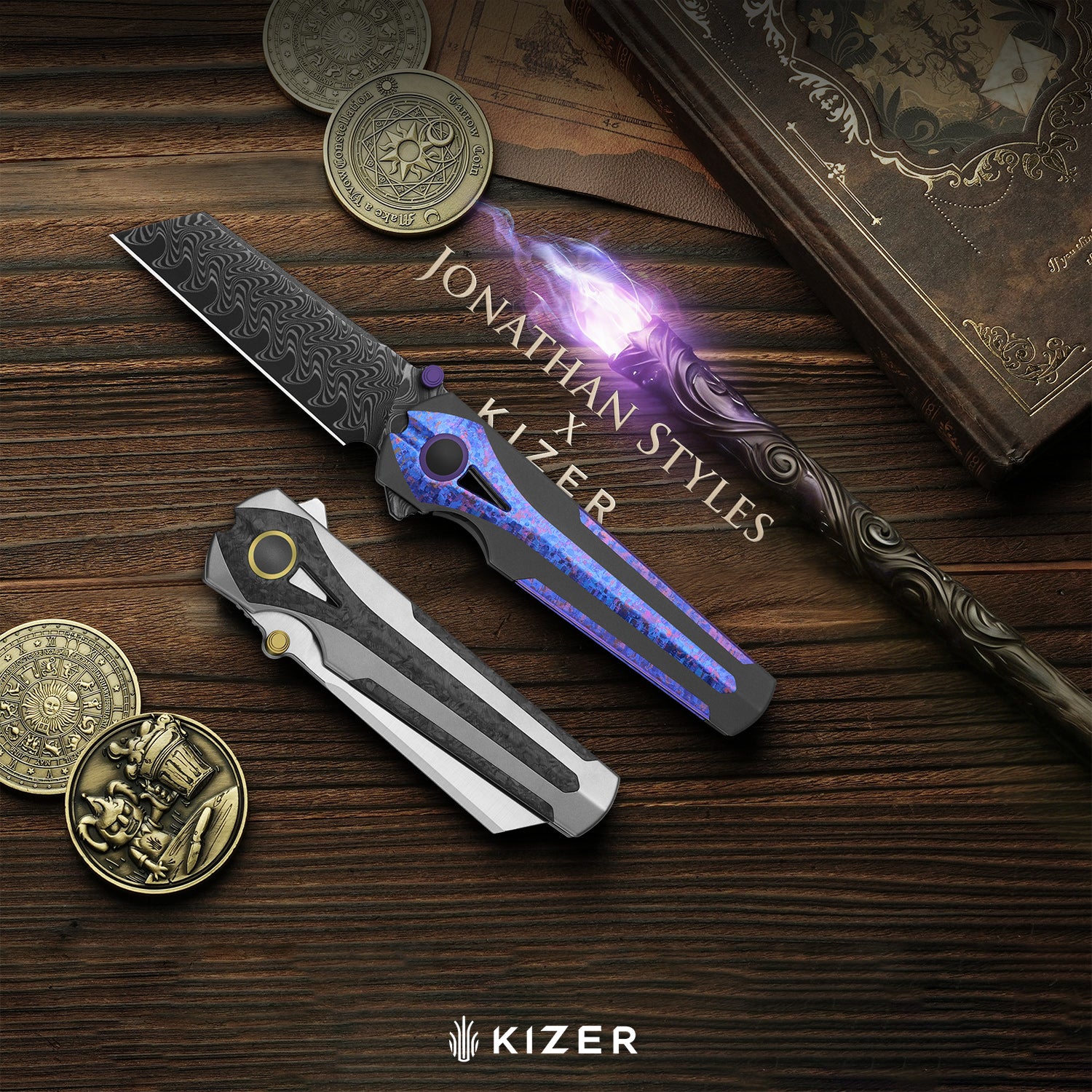 Staff | Frame Lock | S45VN | Titanium & Carbon Fiber | Satin Finish | KizerB™ 3795A2