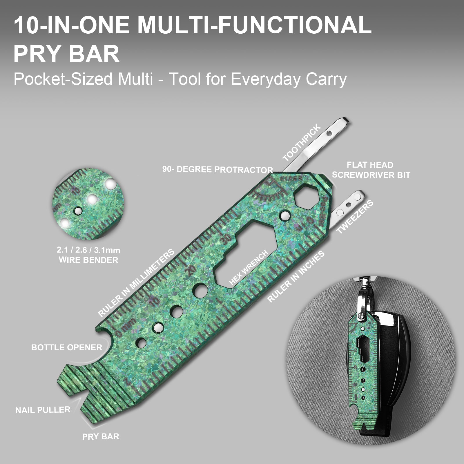 Kizer Crystallized Titanium & Acrylic EDC Multi-Functional Tools Purple Pac-Bar
