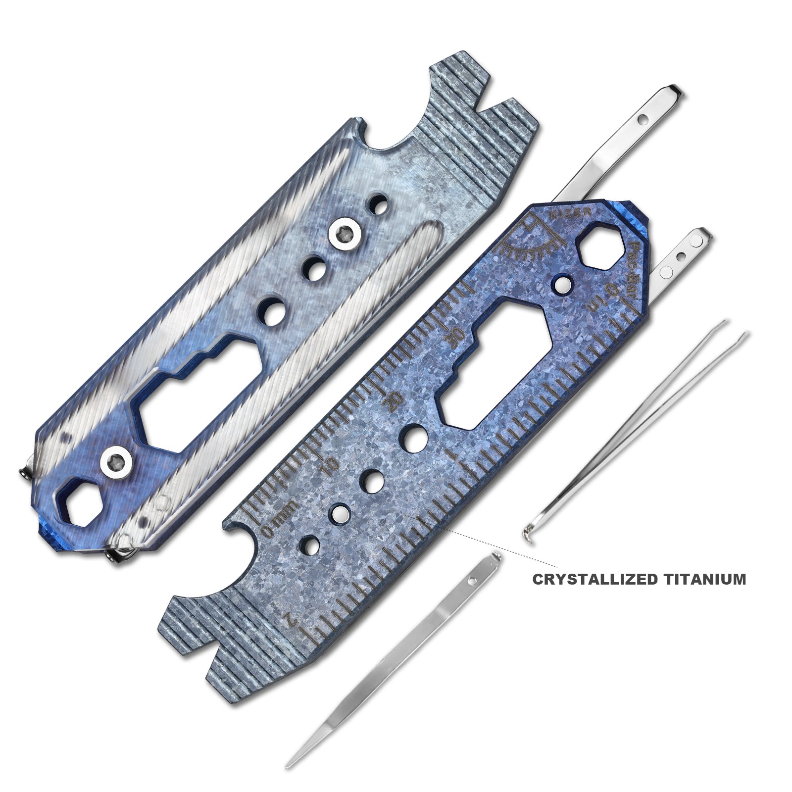 Kizer Crystallized Titanium & Acrylic EDC Multi-Functional Tools White & Blue Pac-Bar