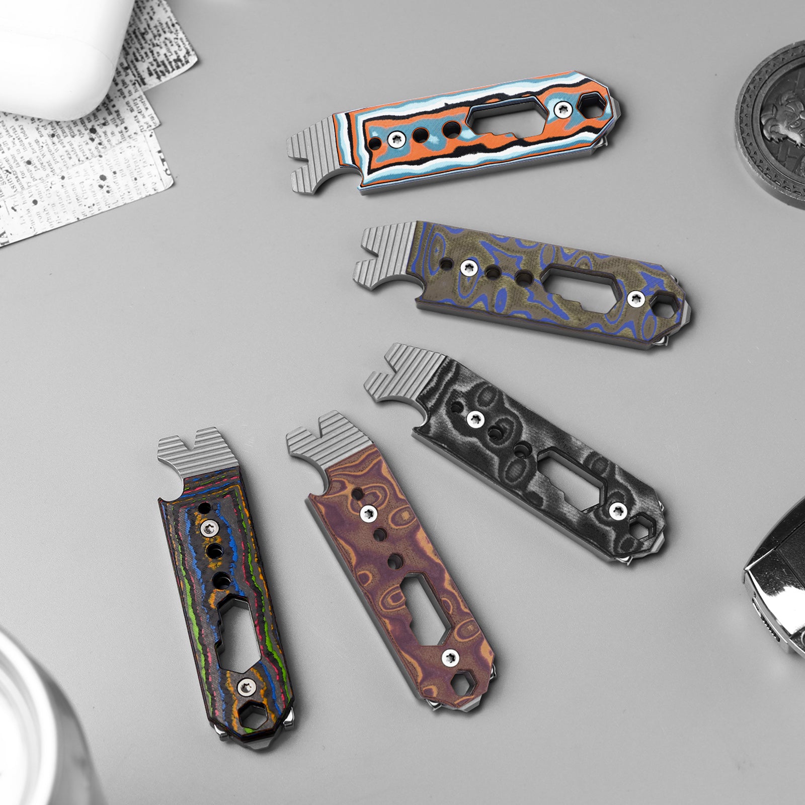 Kizer Titanium & Vortex Micarta EDC Multi-Functional Black & Gray Tools Pac-Bar