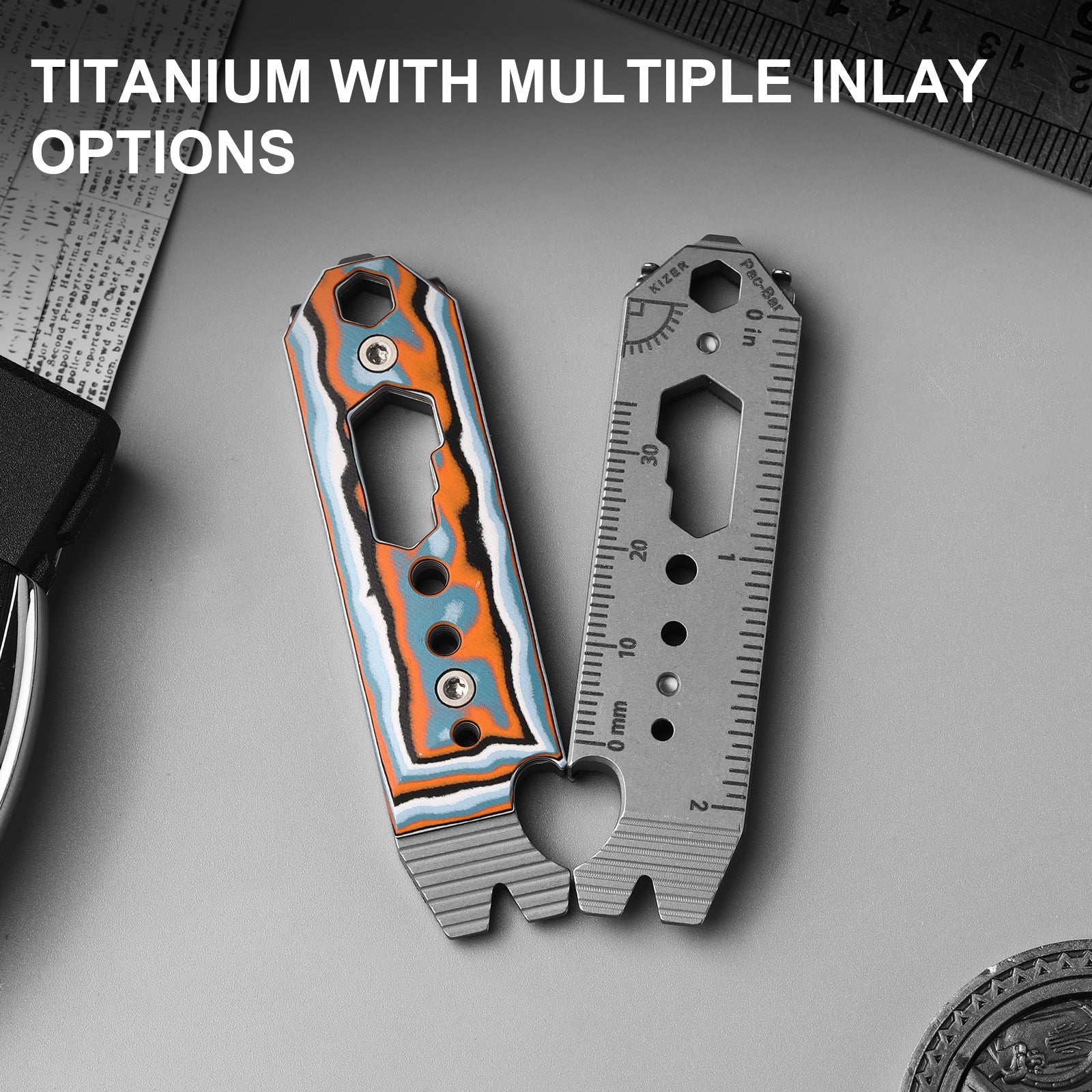 Kizer Titanium & Vortex Micarta EDC Multi-Functional Black & Gray Tools Pac-Bar