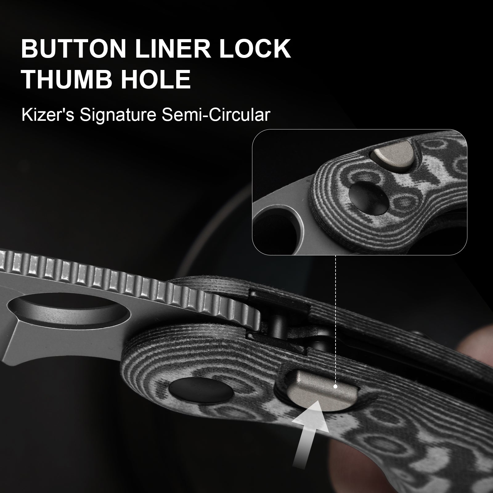 Microbe™ | Kizer Button Liner Lock™ | Micarta With Vortex Pattern | 14C28N | KizerV™ 2742A5