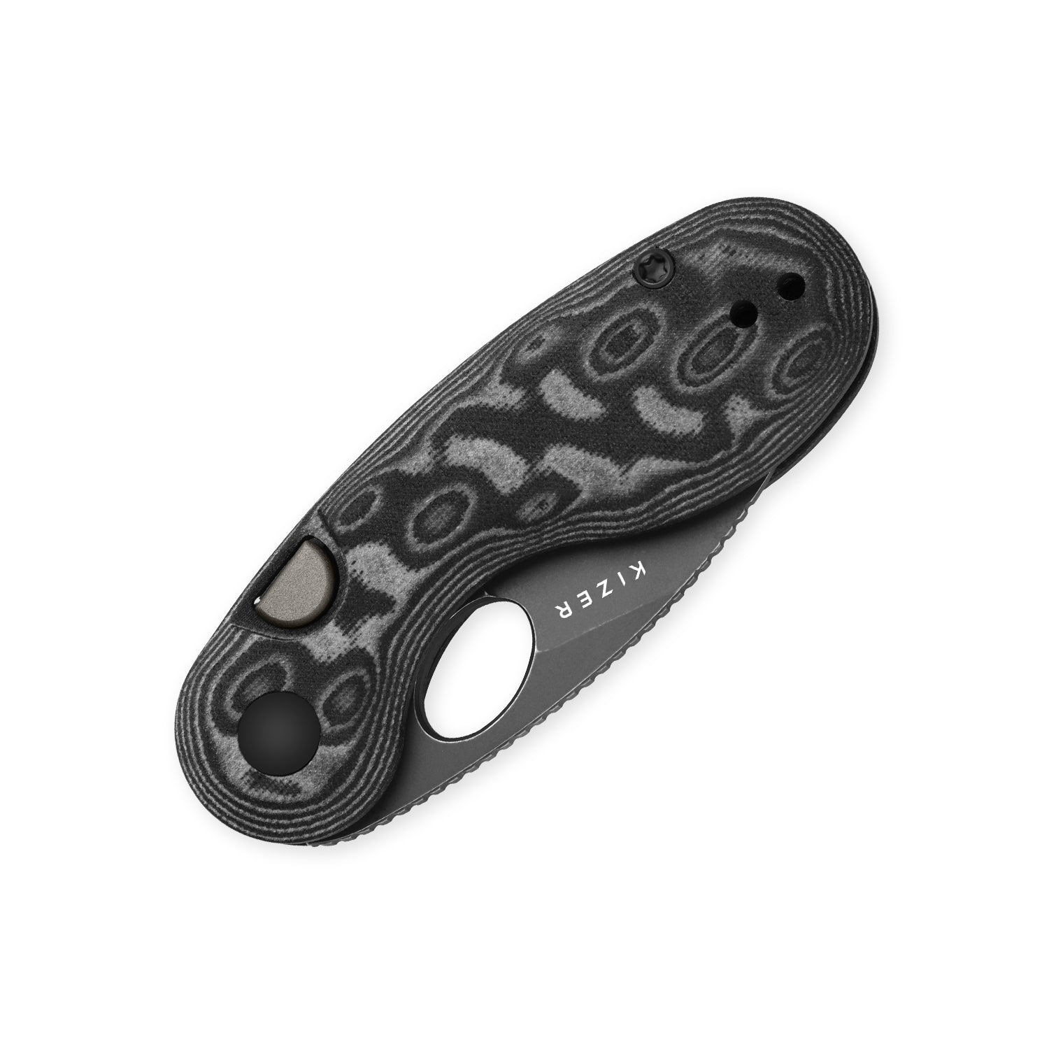 Microbe™ | Kizer Button Liner Lock™ | Micarta With Vortex Pattern | 14C28N | KizerV™ 2742A5