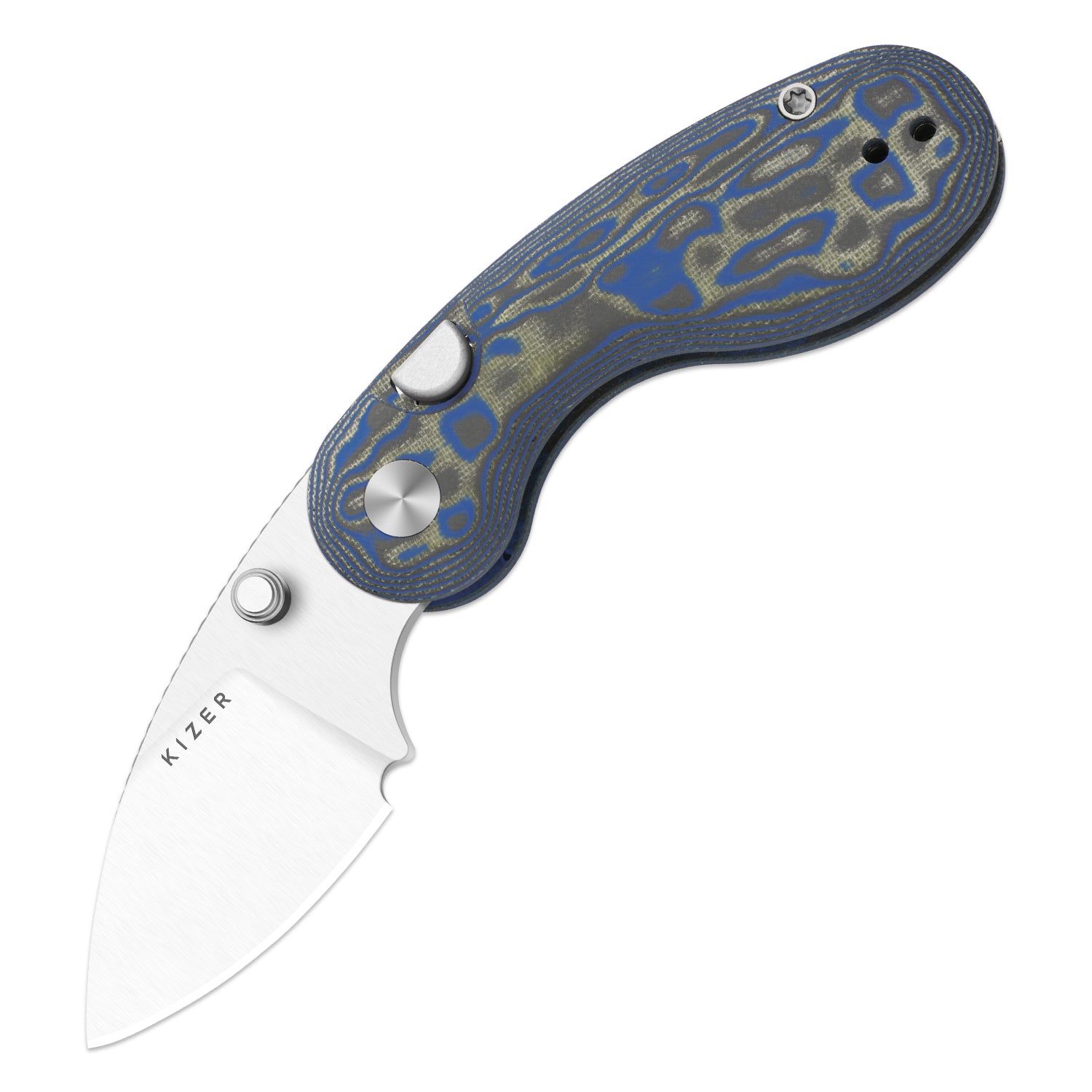 Microbe™ | Kizer Button Liner Lock™ | Micarta With Vortex Pattern | 14C28N | KizerV™ 2742A6