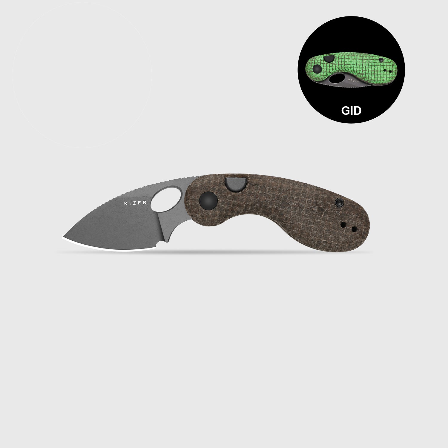 Microbe™ | GID Canvas Micarta Handle | Kizer Button Liner Lock™ | 14C28N | KizerV™ 2742A9