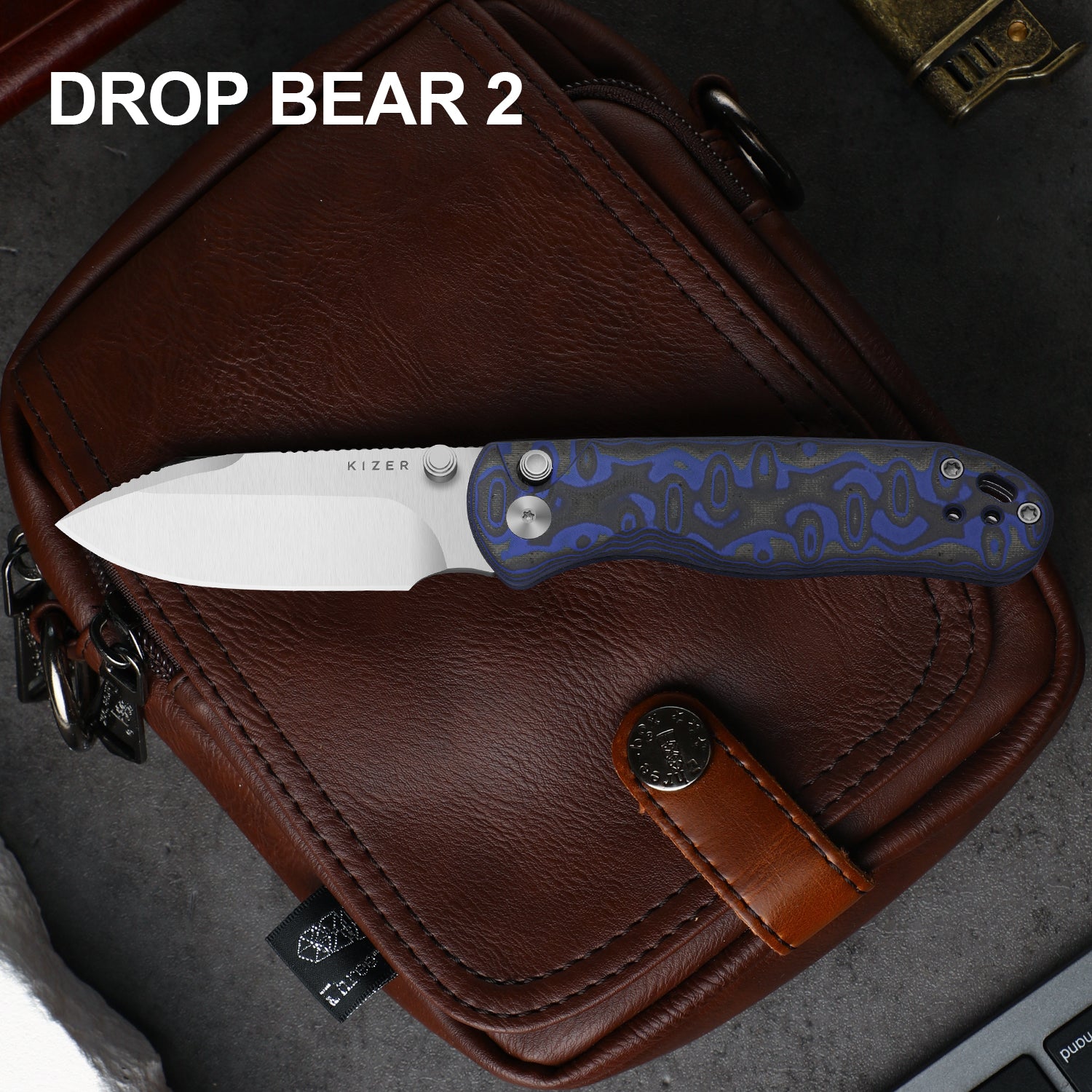 Drop Bear® 2 | Kizer Button Liner Lock™ | AEB-L | Micarta With Vortex Pattern | KizerV™ 3619.2PR2