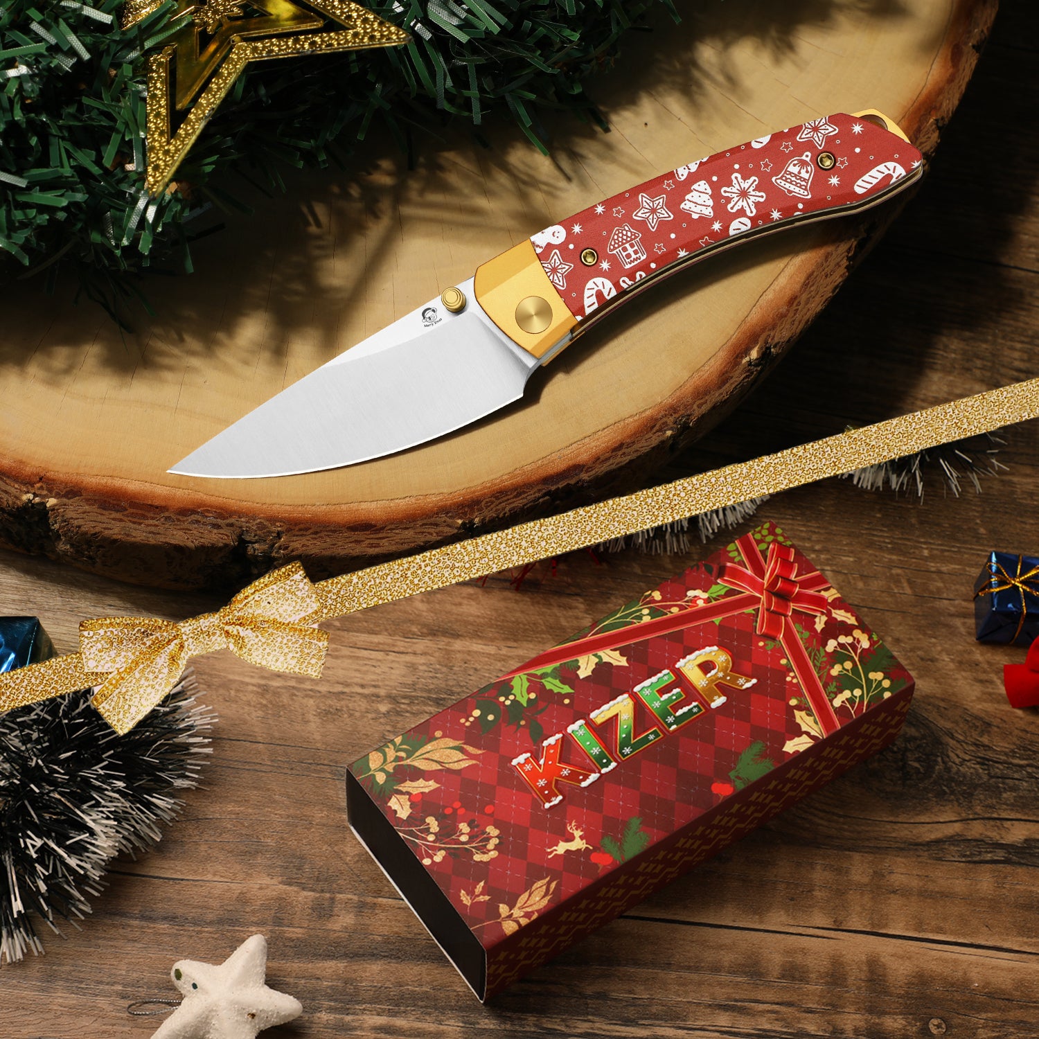Christmas | Mini MoMo | Nitro-V | Aluminum & Micarta | KizerV™ 3663MC1 | Limited