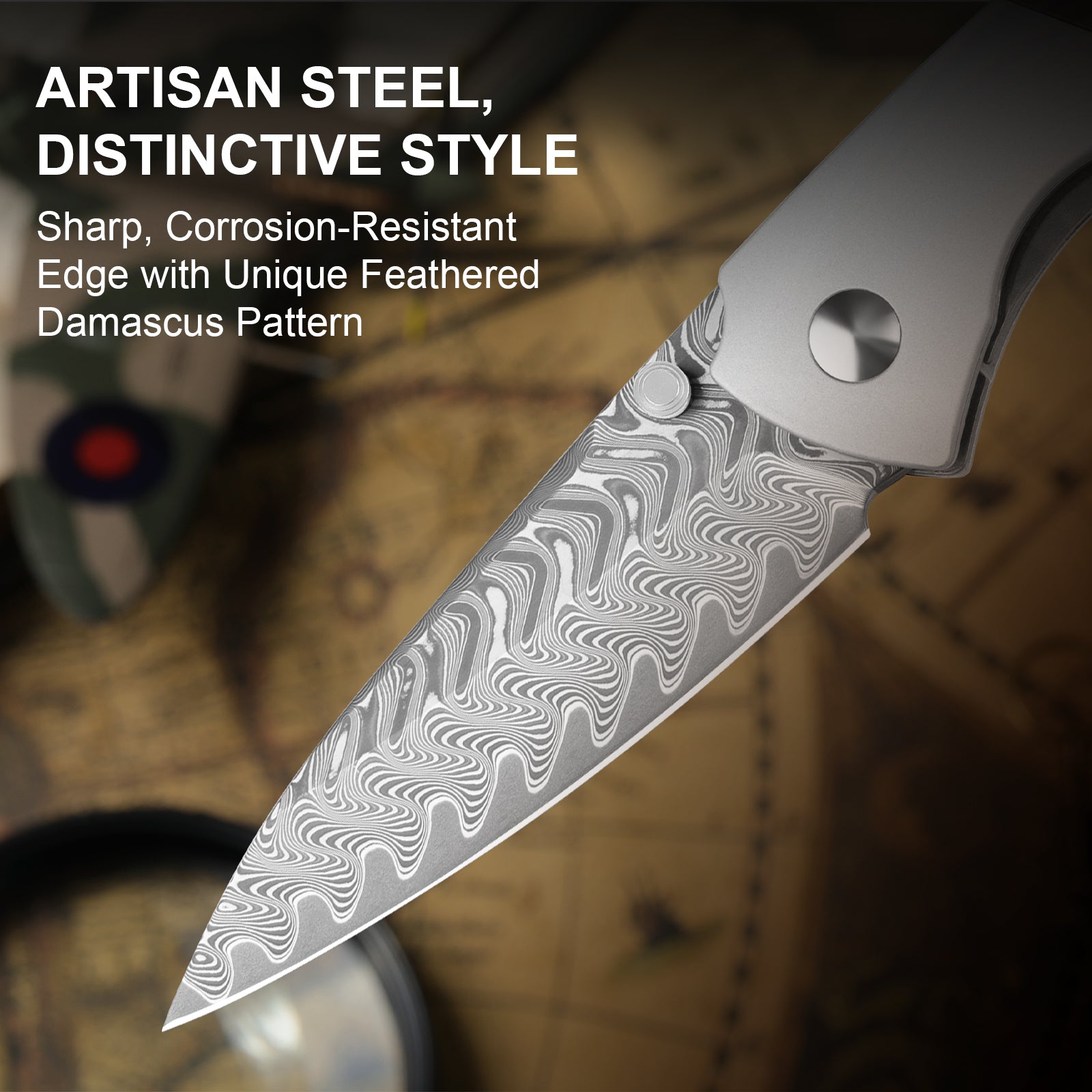 Spitfire | Damascus Steel | Aluminum & Mkuruti Wood | V3690A3