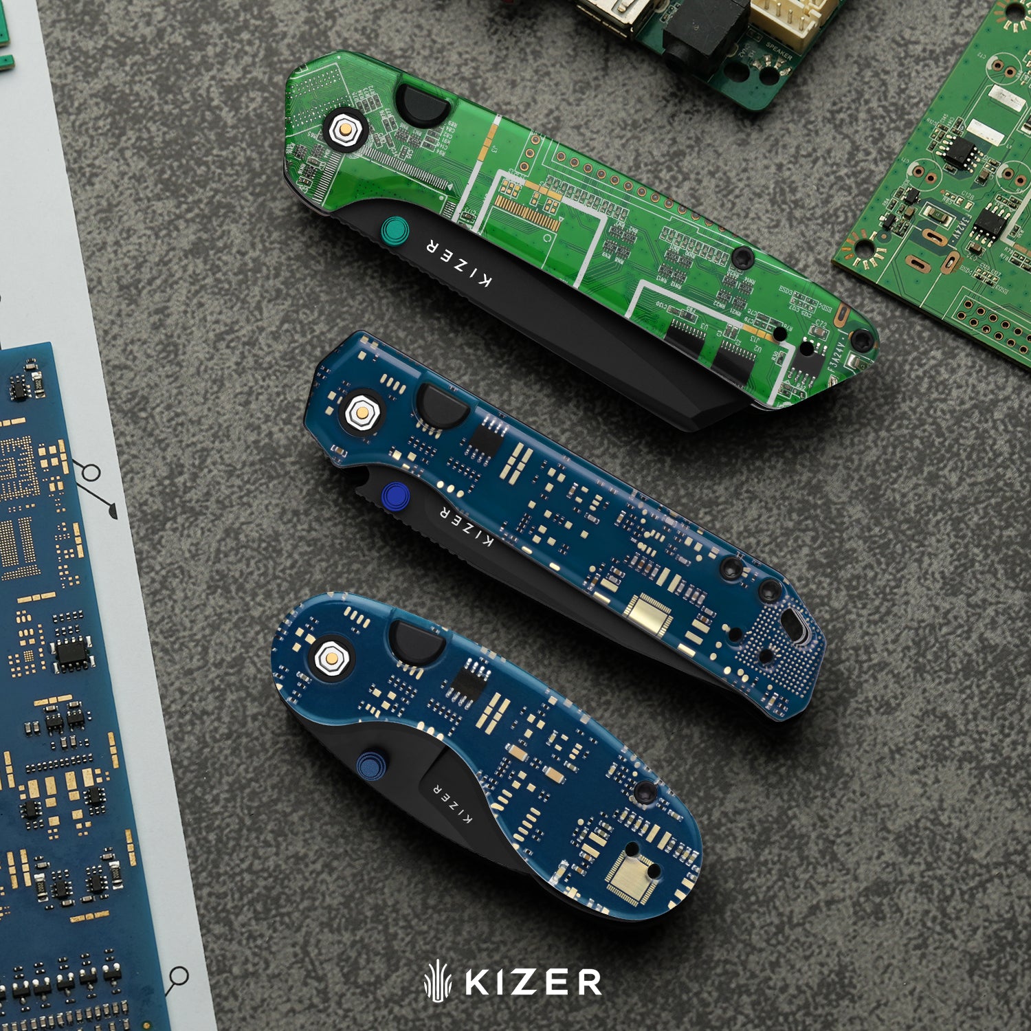 Begleiter PCB | Kizer Button Liner Lock™ | BD1N | Resin & PCB | Black PVD Coating | KizerV™ 3458.2BDA6