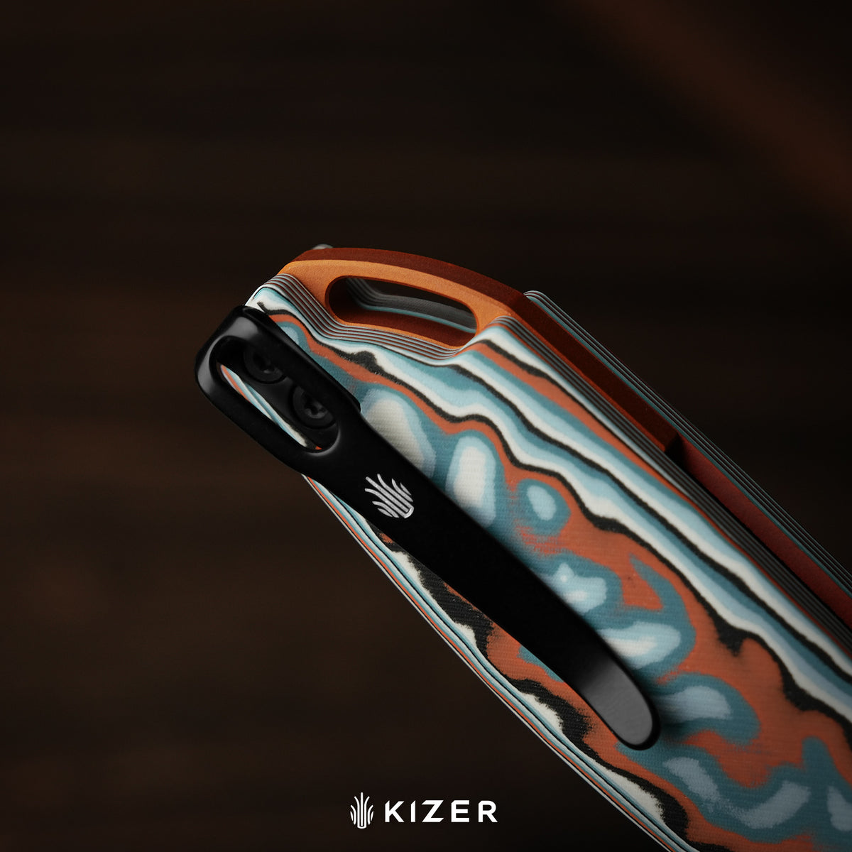 Findo | Clip Point | Kizer Clutch Lock™ | AEB-L + Satin | vortex pattern micarta | KizerV™ 3743CC2