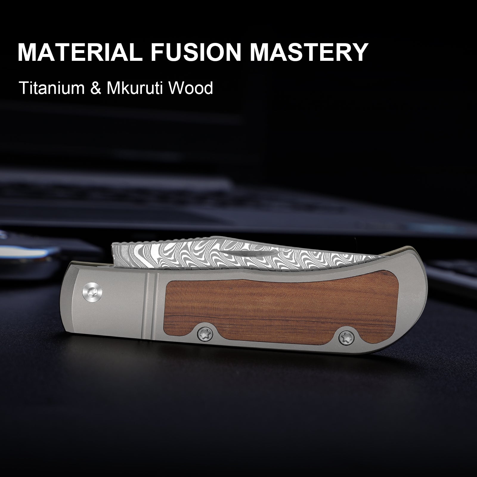 Trestle | Damascus | Titanium & Mkuruti Wood | V3761A2