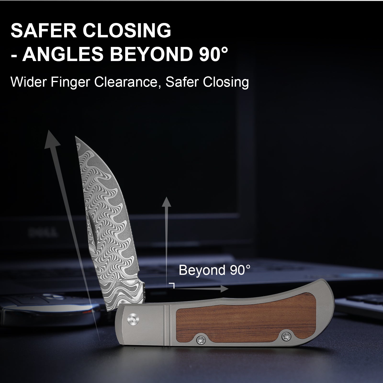 Trestle | Damascus | Titanium & Mkuruti Wood | V3761A2