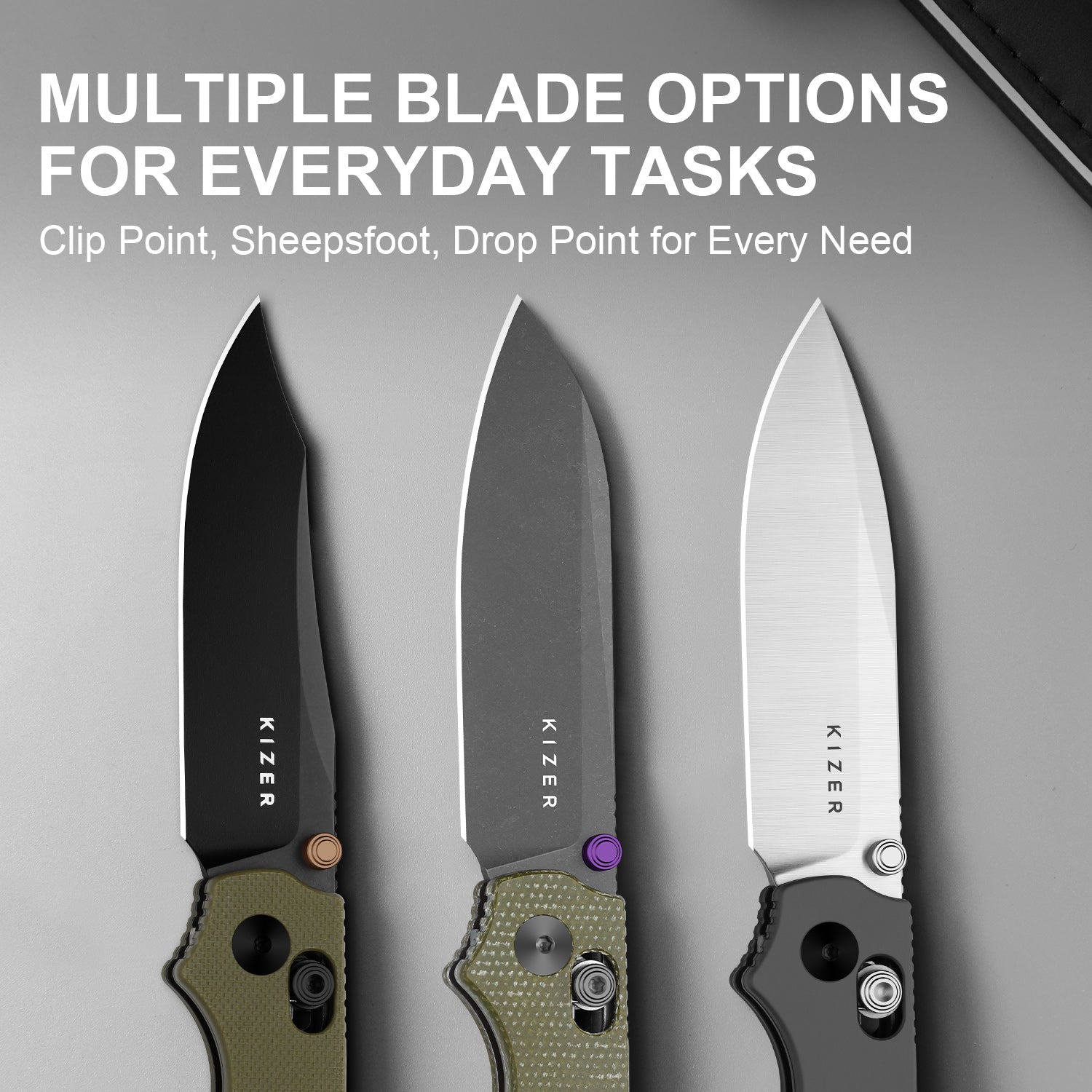 Pokiman CD | Kizer Clutch Lock™ | Drop Point | Four-Finger Full Grip | Aluminum | KizerV™ 3789A2