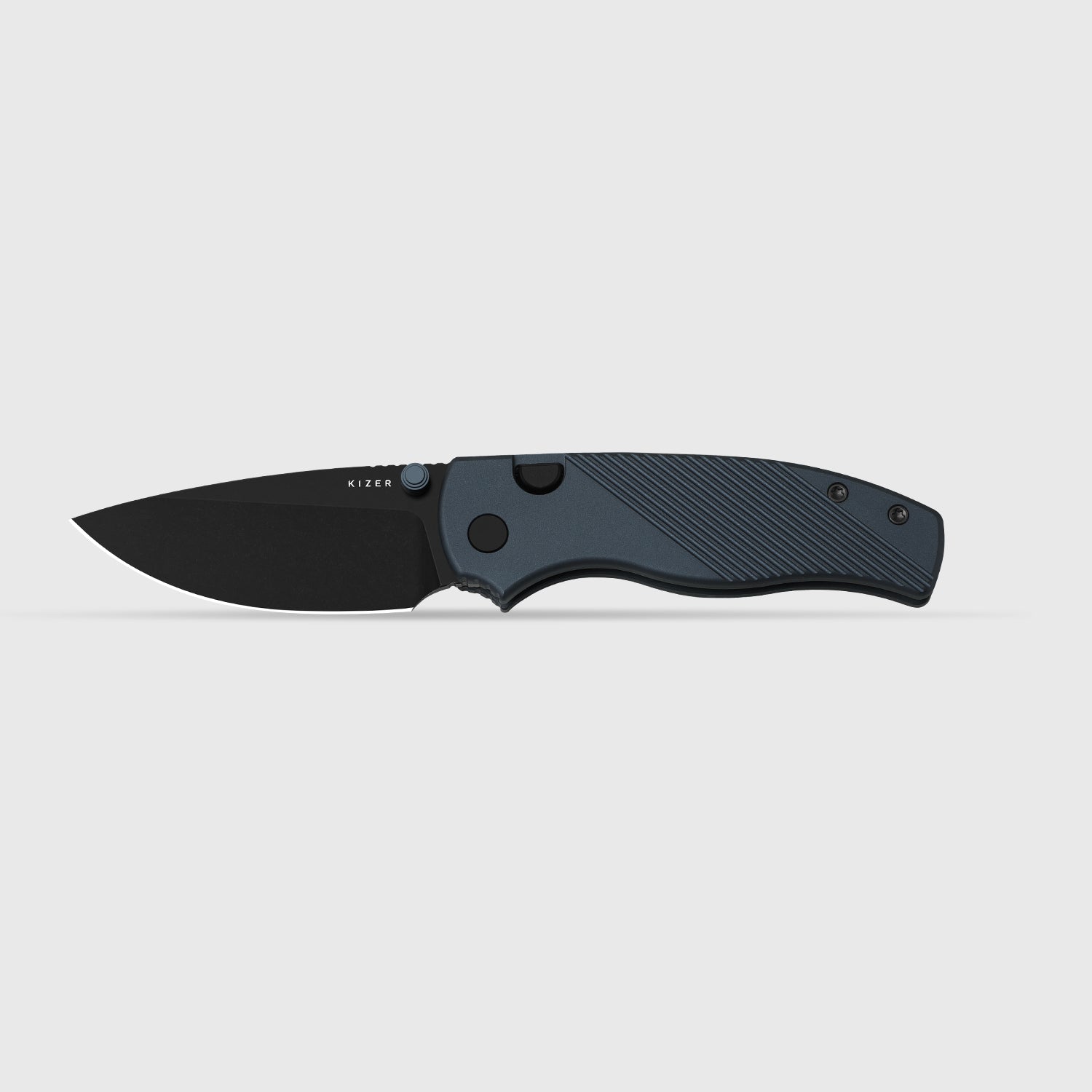 Glaux | Kizer Button Liner Lock™ | Aluminum | Black PVD Coating & Stonewashed | KizerV™ 3801A3