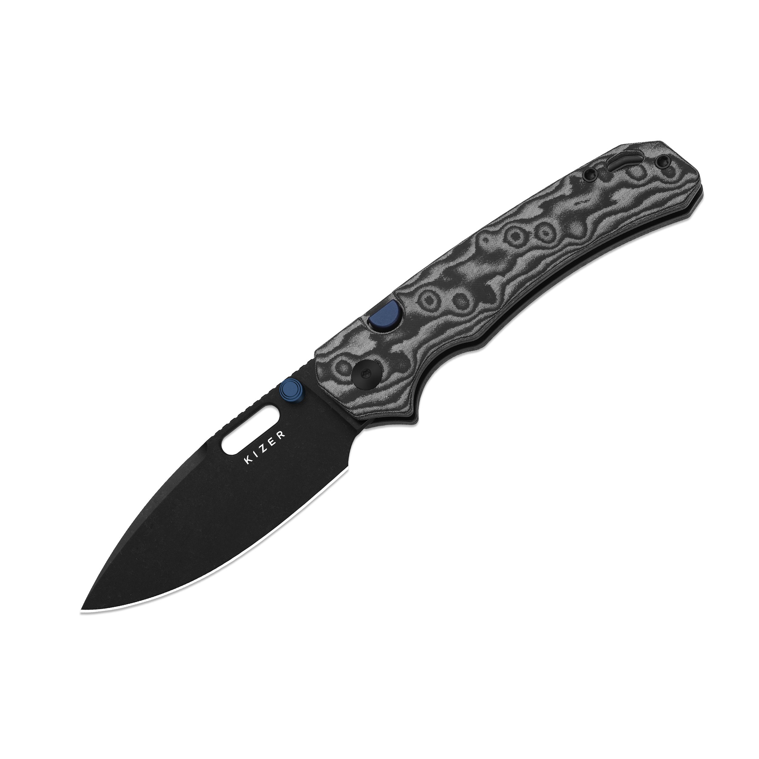 Outposter | Kizer Button Liner Lock™ | Vortex Pattern Micarta | Nitro-V + PVD Coating & Stonewashed | KizerV™ 3802BDA2