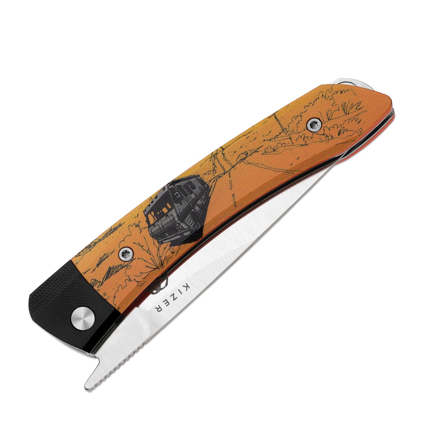 Kizer MOMO Nozhikov Exclusive – Nitro-V Satin Blade & G10 Printed Handle