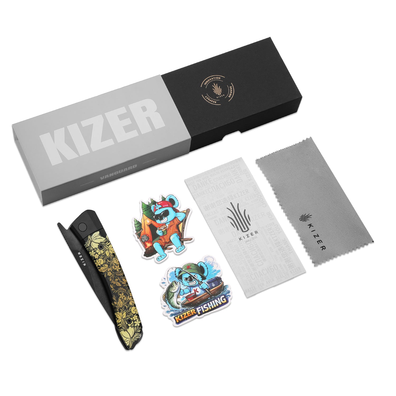 Kizer MOMO Nozhikov Exclusive – Nitro-V Black Stonewashed Blade & G10 printed Handle