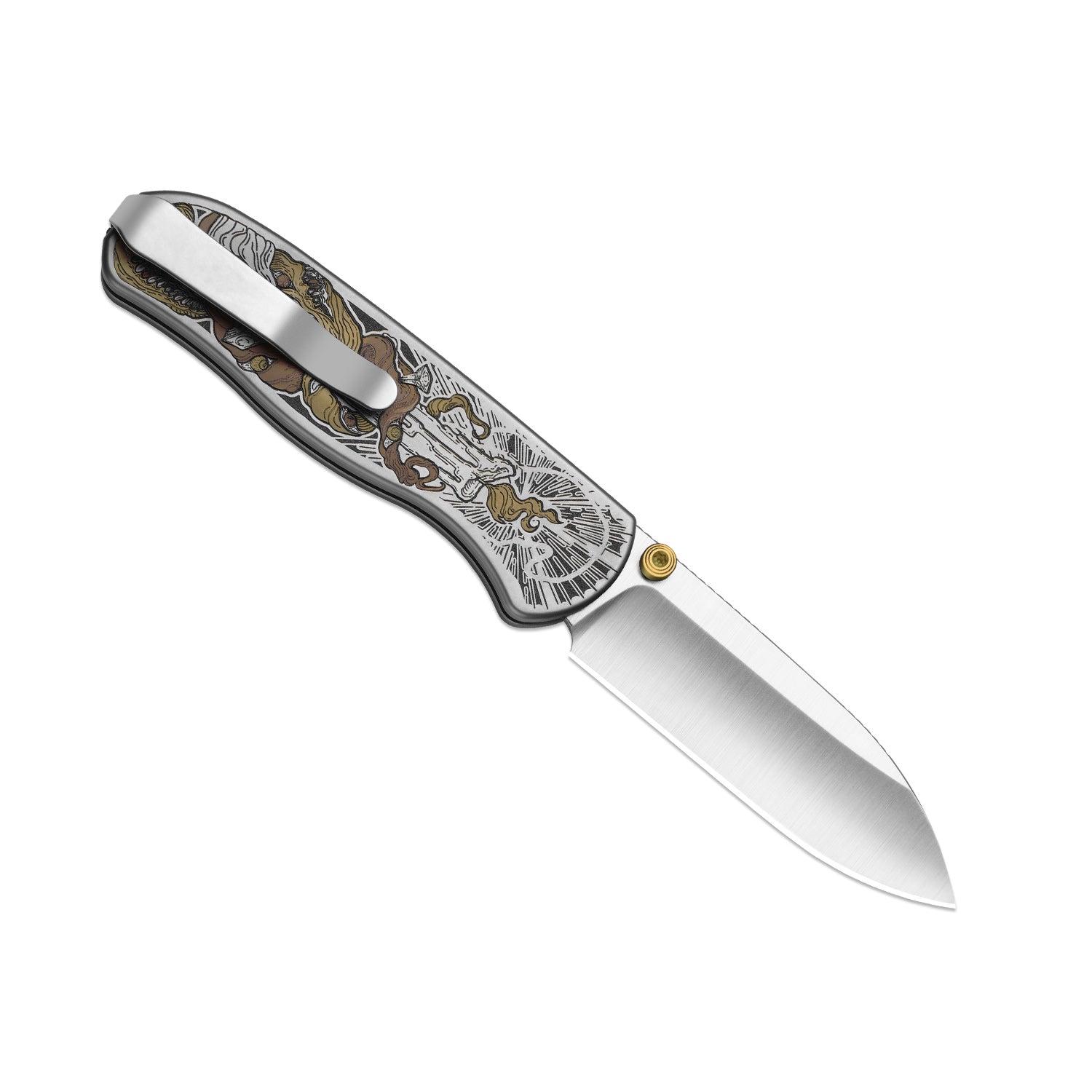 Drop Bear® Zero | Vanax | Hand-brushed | Hollow Grind | Titanium (Laser Engraved with Multi-tone Inlays) | Kizer Button Liner Lock™ | KizerX™ 3619BDLA1