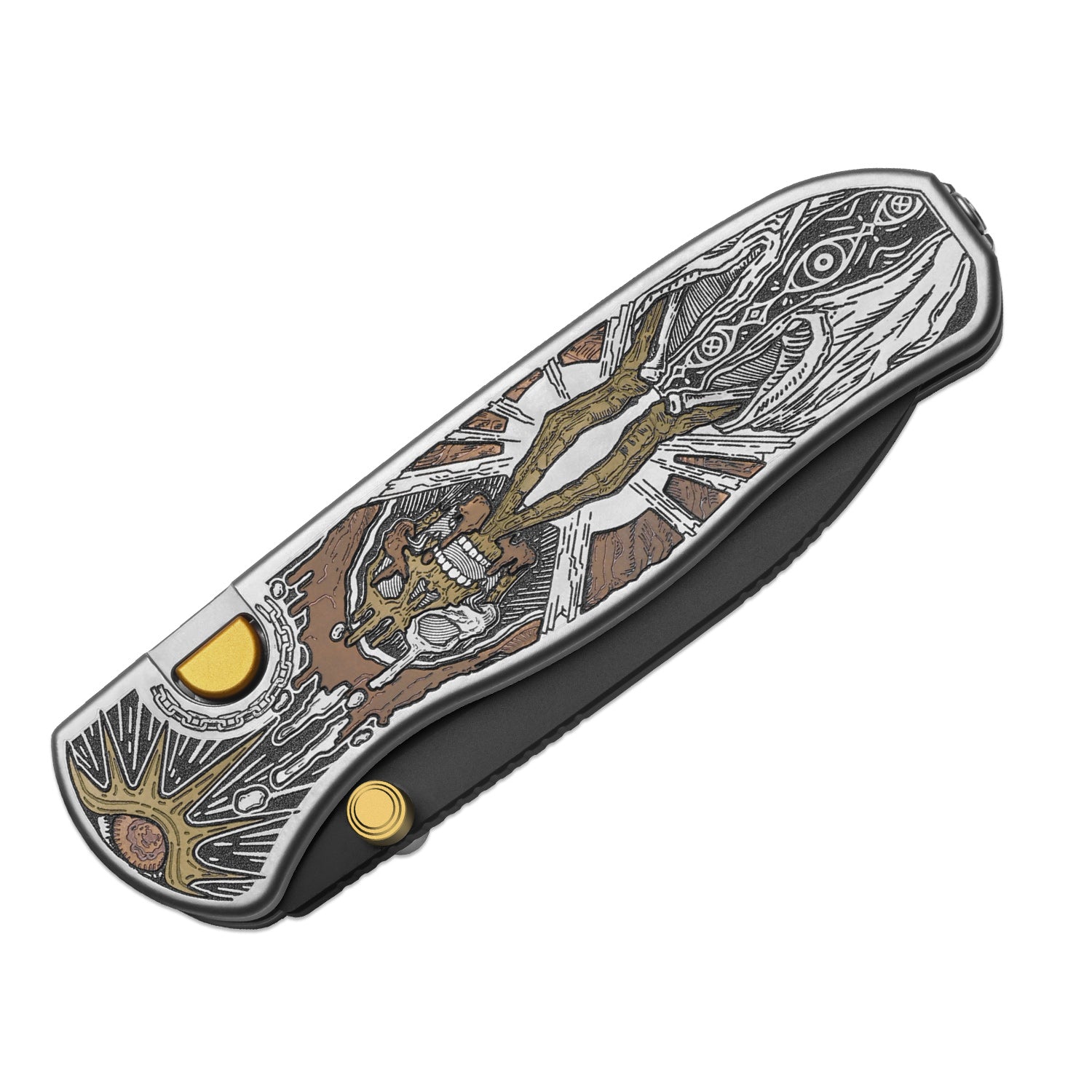 Drop Bear® Zero | K390 | Polished DLC Ultra | Hollow Grind | Titanium (Laser Engraved with Multi-tone Inlays) | Kizer Button Liner Lock™ | KizerX™ 3619BDLA2