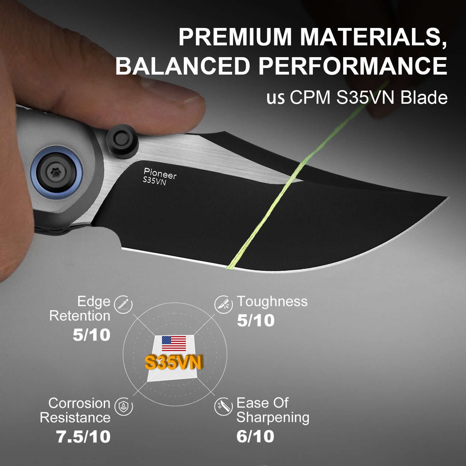 PIONEER | S35VN | Blue Canyon & Titanium | KizerB™ FK03A2