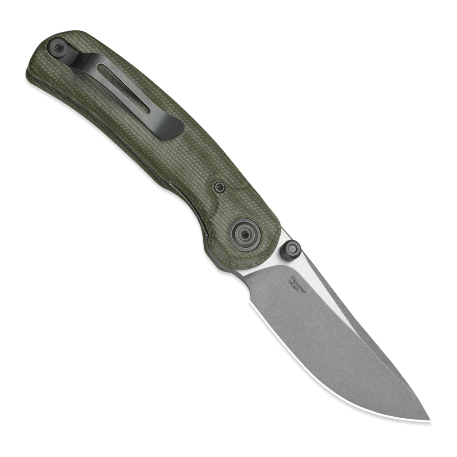 PIONEER | 14C28N | Micarta | Gray PVD Coating & Stonewashed & Flat Brushed | KizerV™ FK03M4