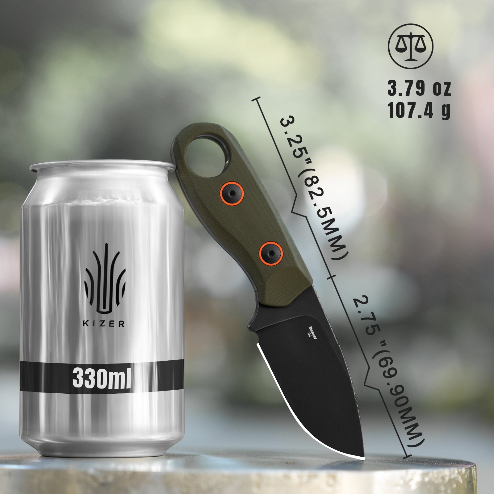 Beaver | D2 | Olive Green G10 | KizerV™ 1078A1